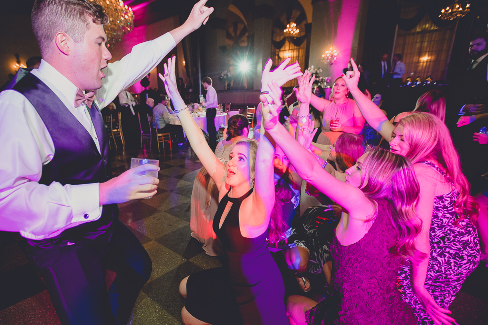 guests dance in Terrace Room at the Statler City wedding reception venue in Buffalo, NY
