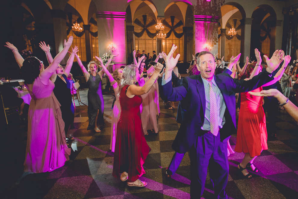 guests dance in Terrace Room at the Statler City wedding reception venue in Buffalo, NY