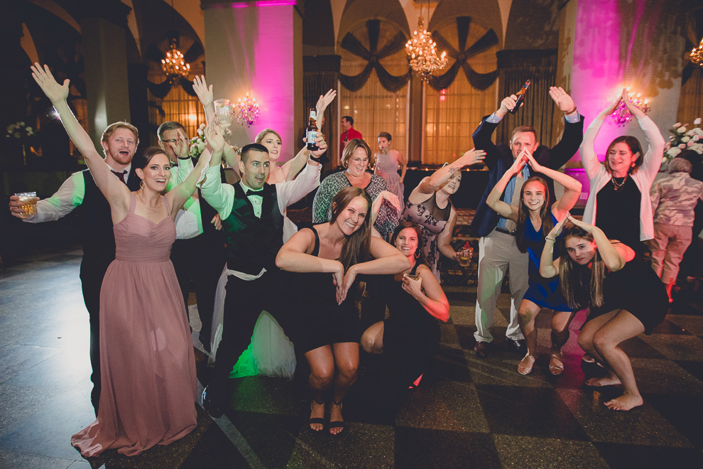 guests dance in Terrace Room at the Statler City wedding reception venue in Buffalo, NY