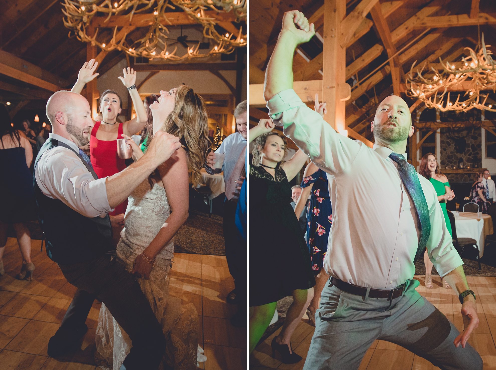 bride and groom dance in lodge at their wedding at hidden valley animal adventure near Buffalo, NY