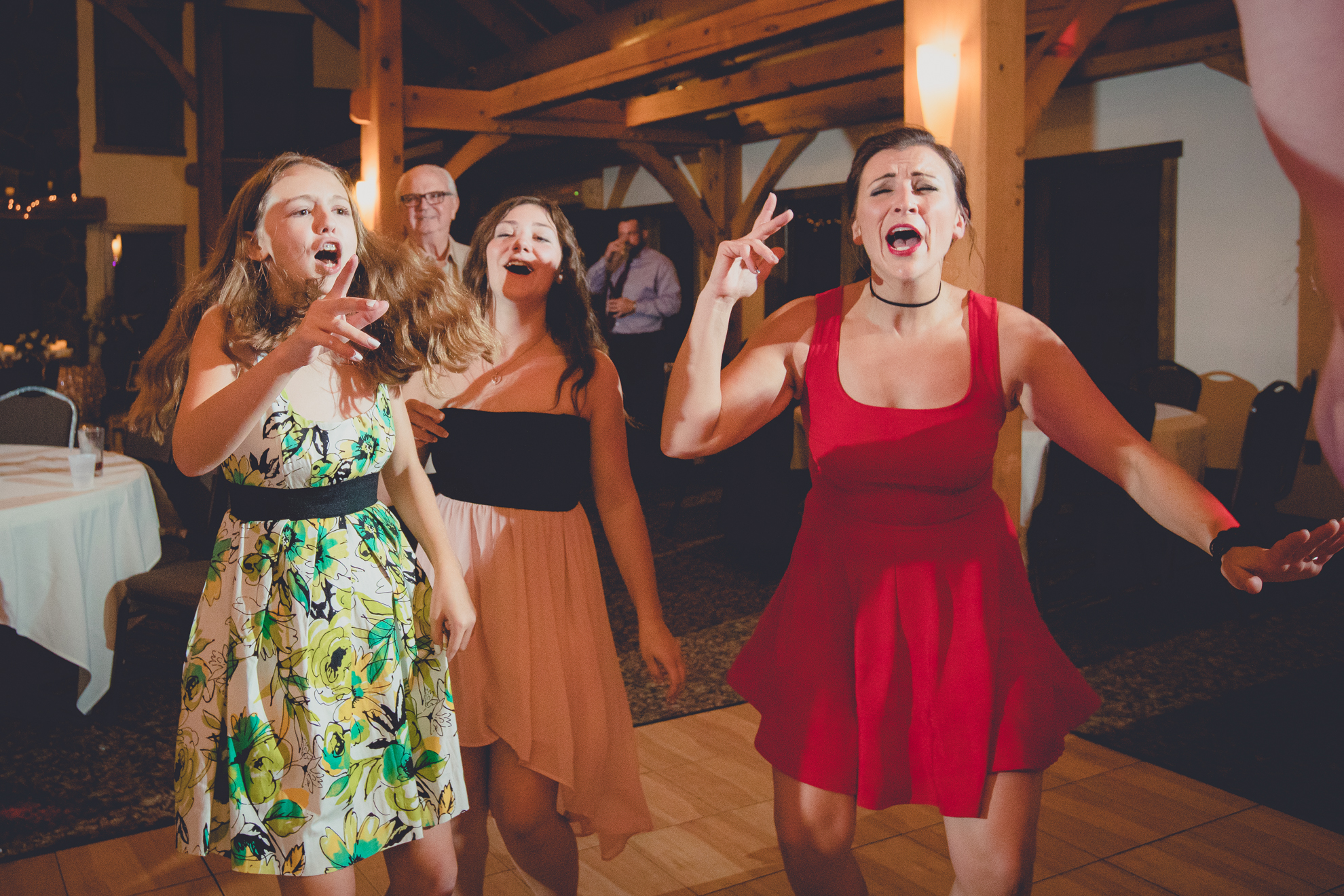 guests dance in lodge at wedding at hidden valley animal adventure near Buffalo, NY