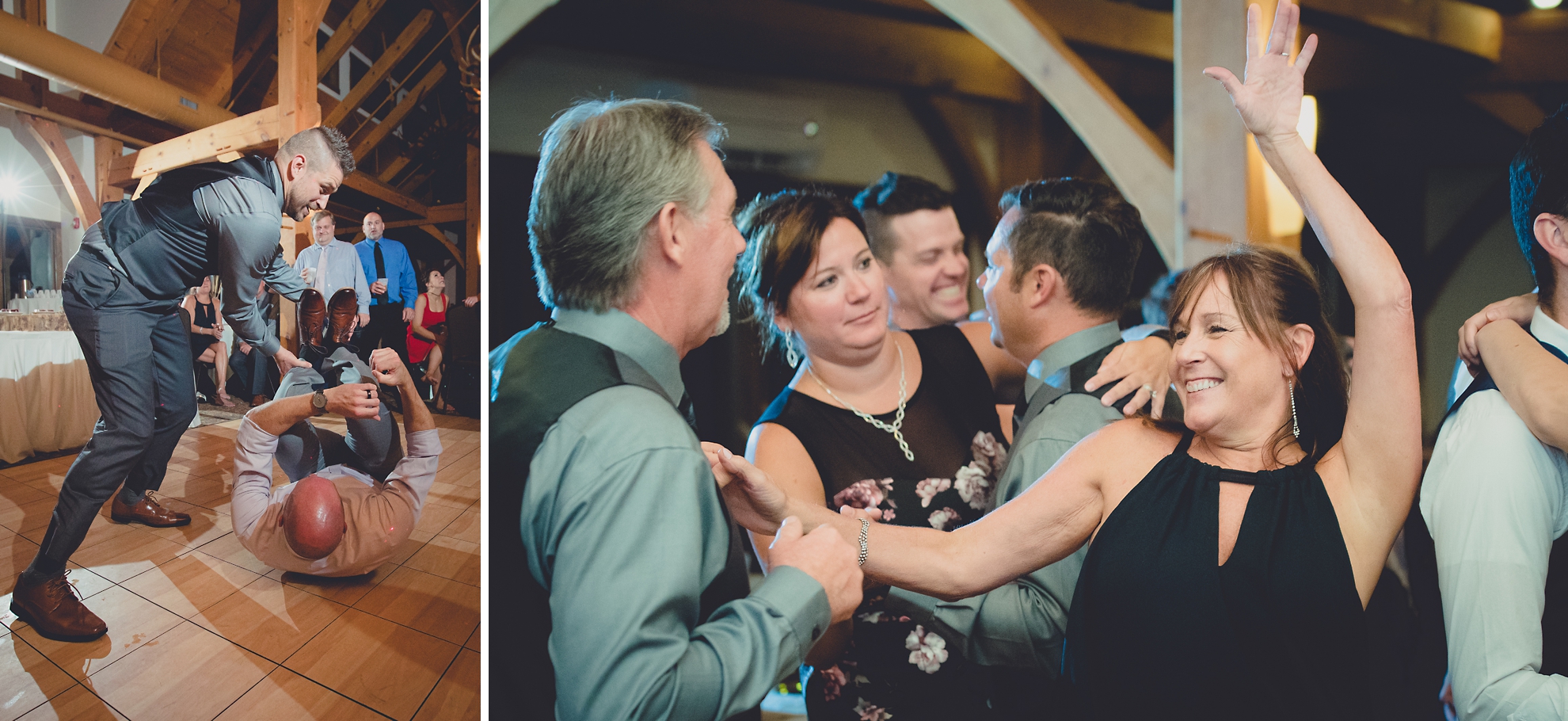 guests dance in lodge at wedding at hidden valley animal adventure near Buffalo, NY