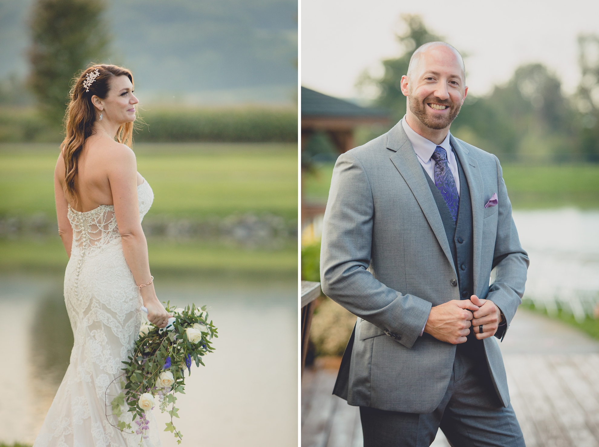 bride and groom pose for wedding portraits in rain at their wedding at hidden valley animal adventure near Buffalo, NY