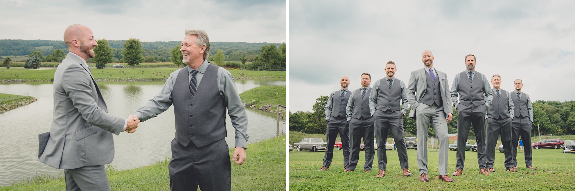 wedding party poses for portraits  at wedding at hidden valley animal adventure near Buffalo, NY 