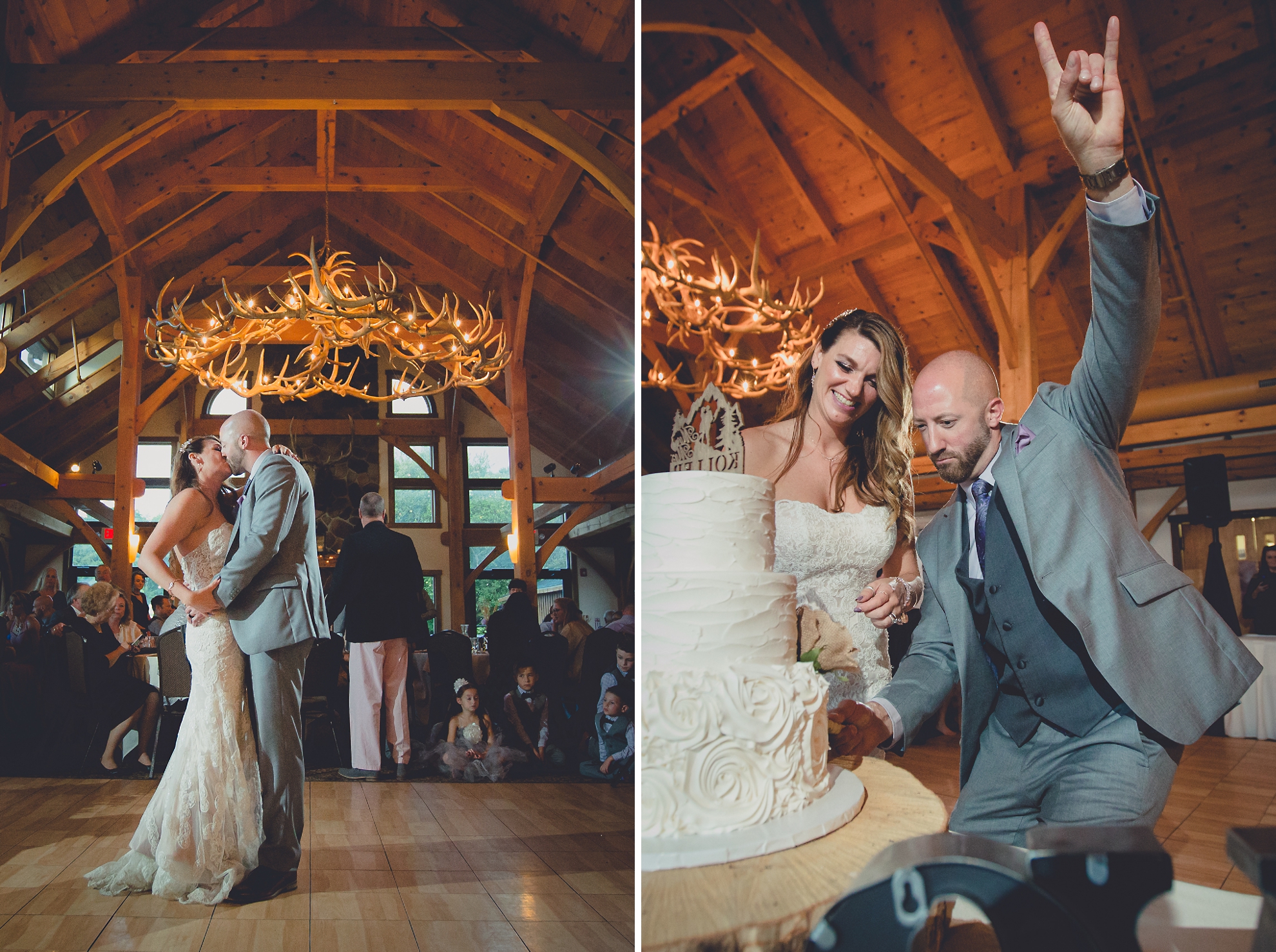 bride and groom dance in lodge at their wedding at hidden valley animal adventure near Buffalo, NY