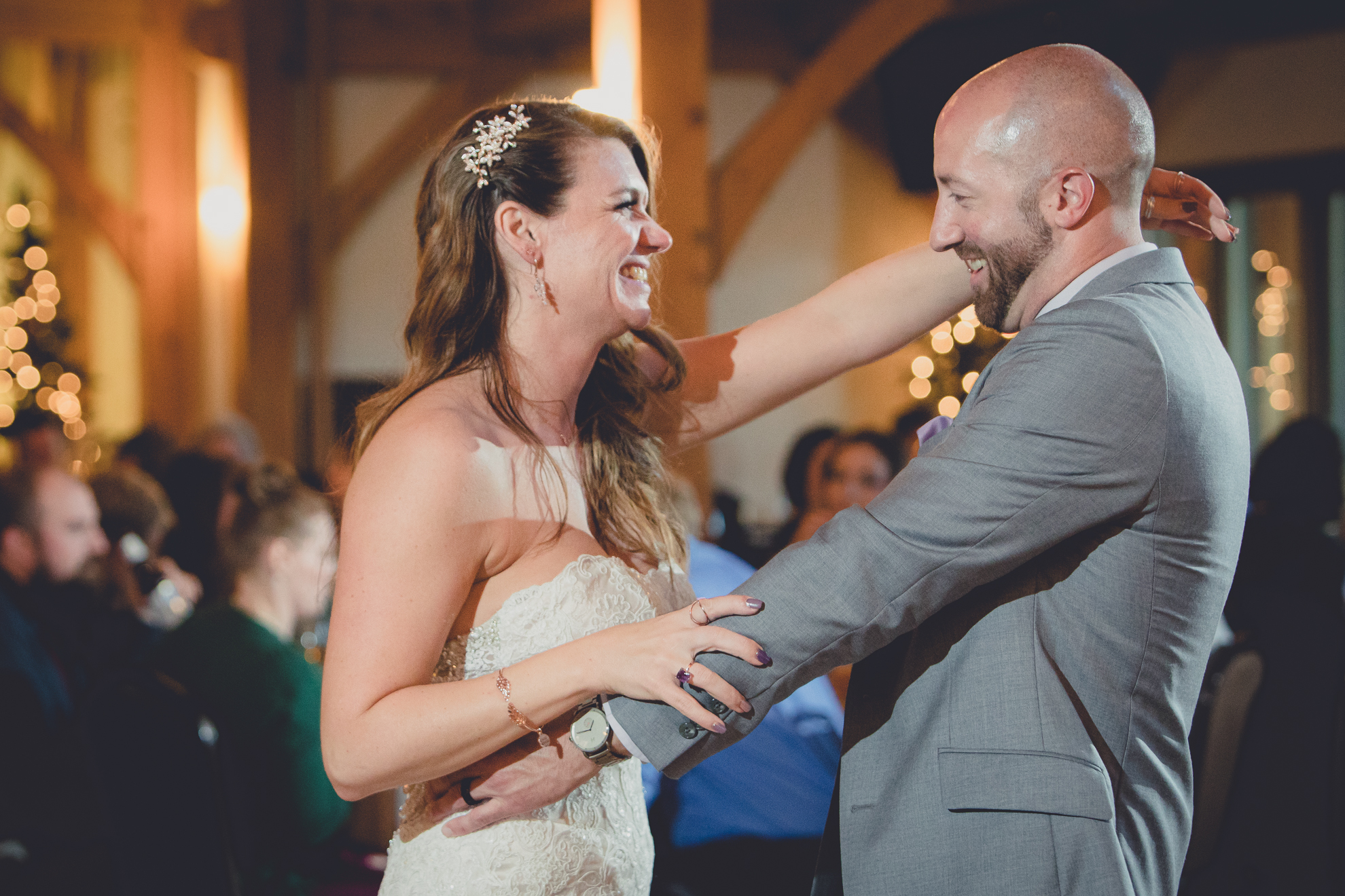 bride and groom dance in lodge at their wedding at hidden valley animal adventure near Buffalo, NY