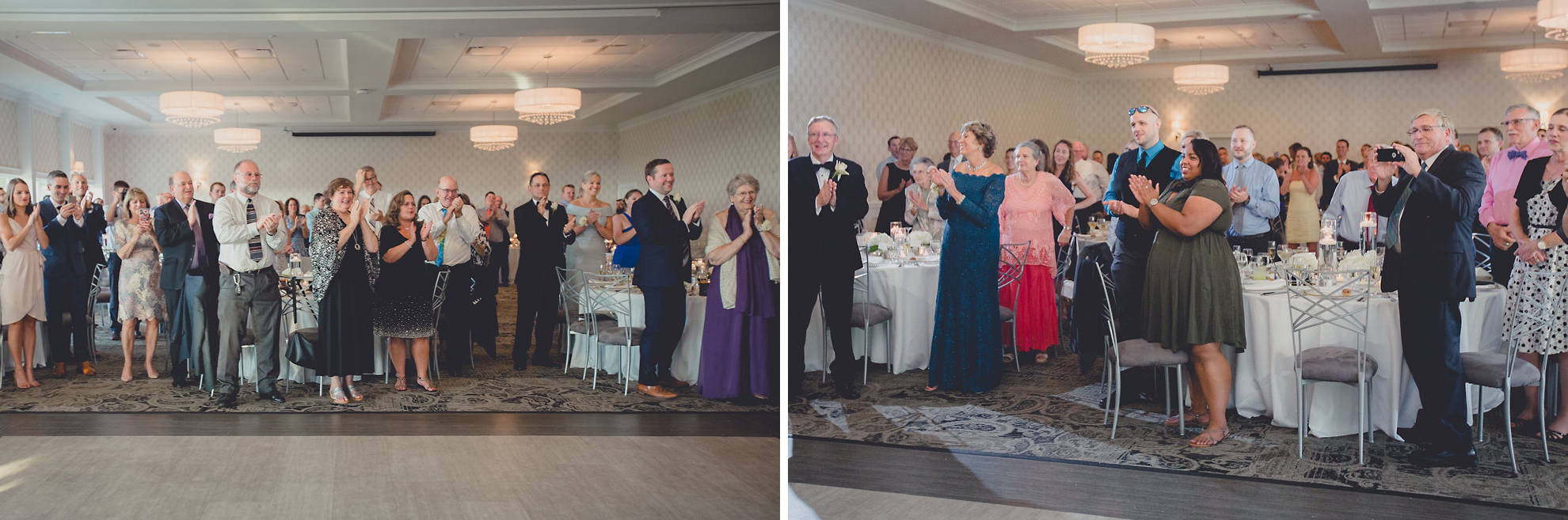 guests clap for bride and groom at wedding reception at Niagara Falls Country Club in Lewiston, NY
