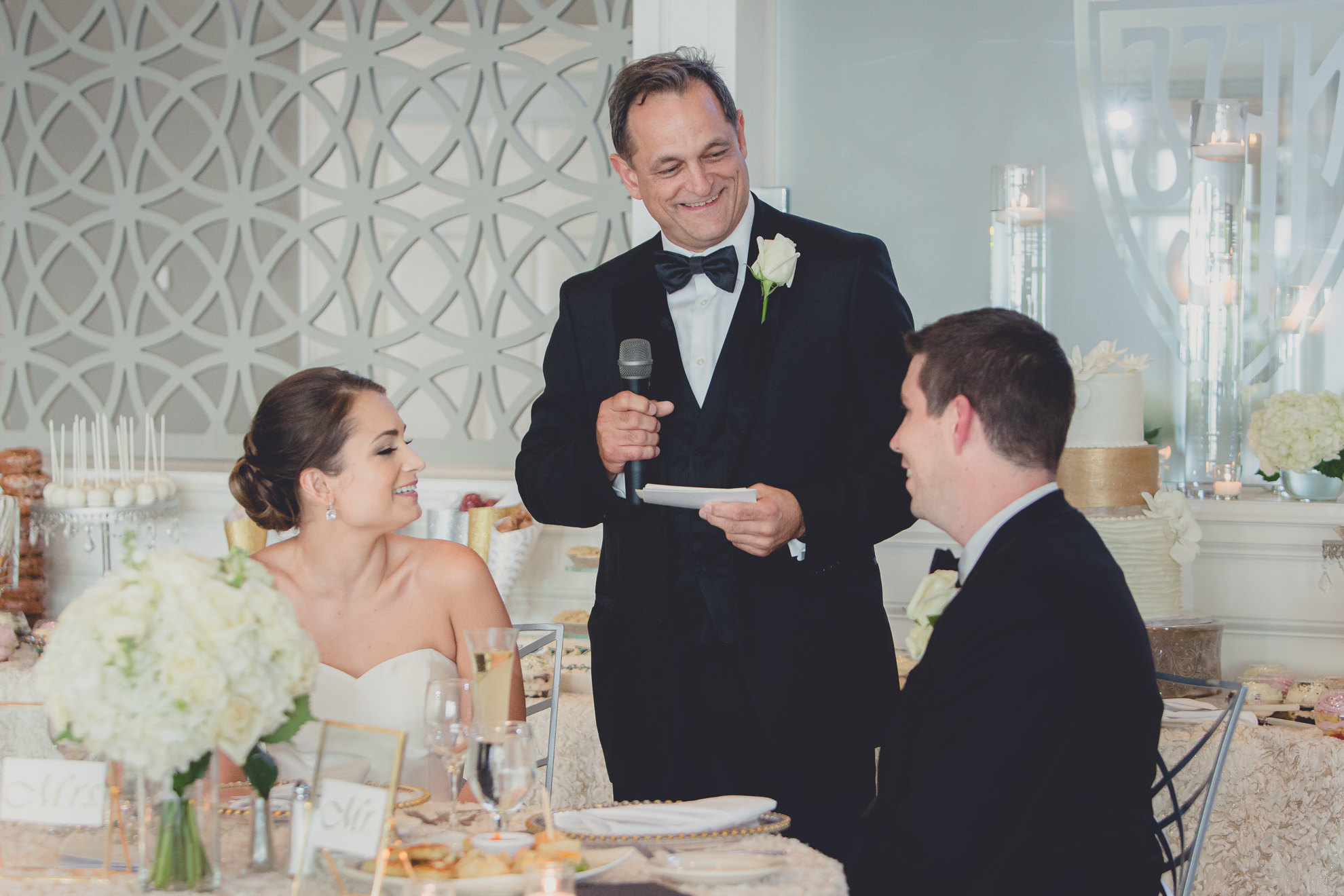 father delivers speech at wedding reception at Niagara Falls Country Club in Lewiston, NY