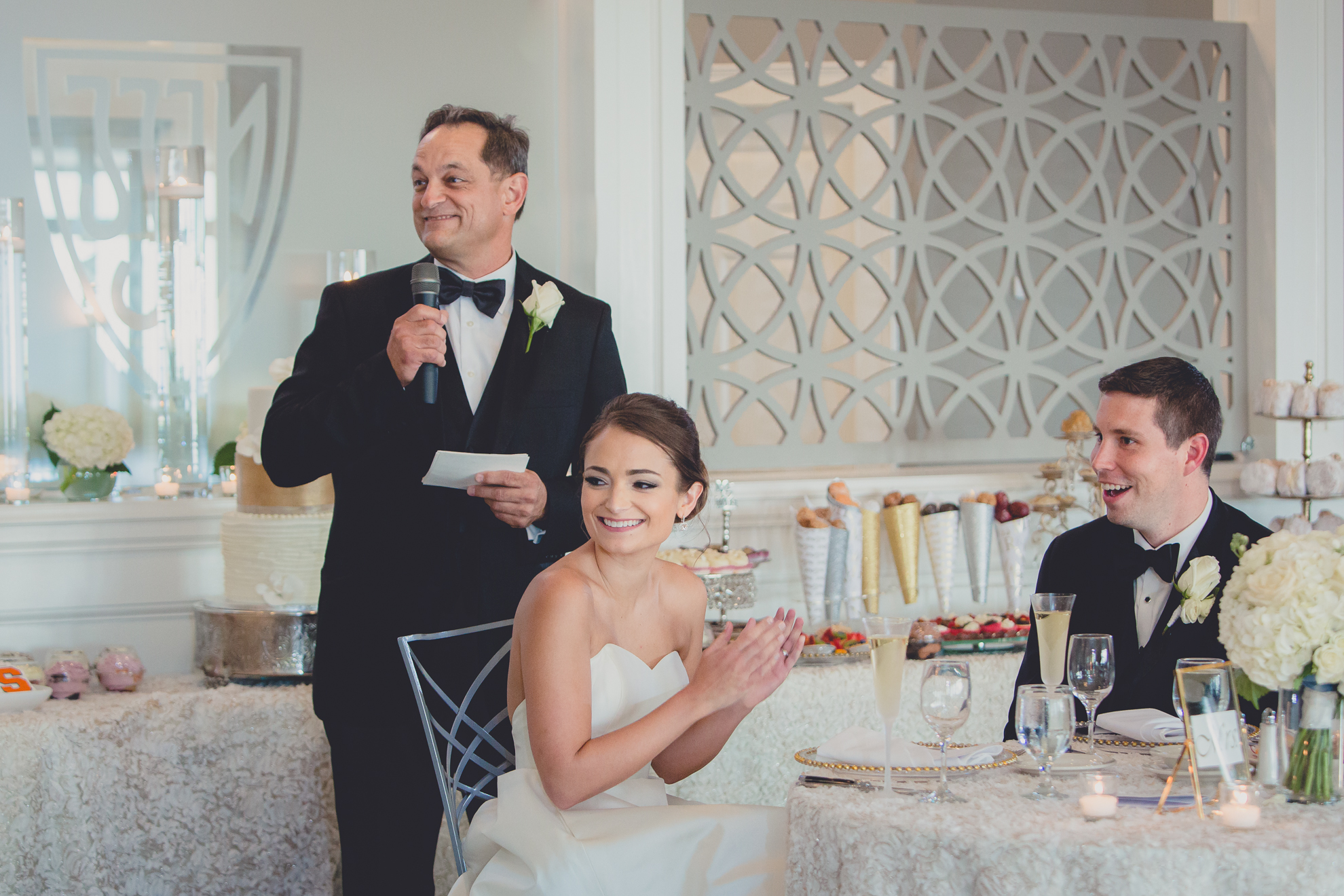 father delivers speech at wedding reception at Niagara Falls Country Club in Lewiston, NY