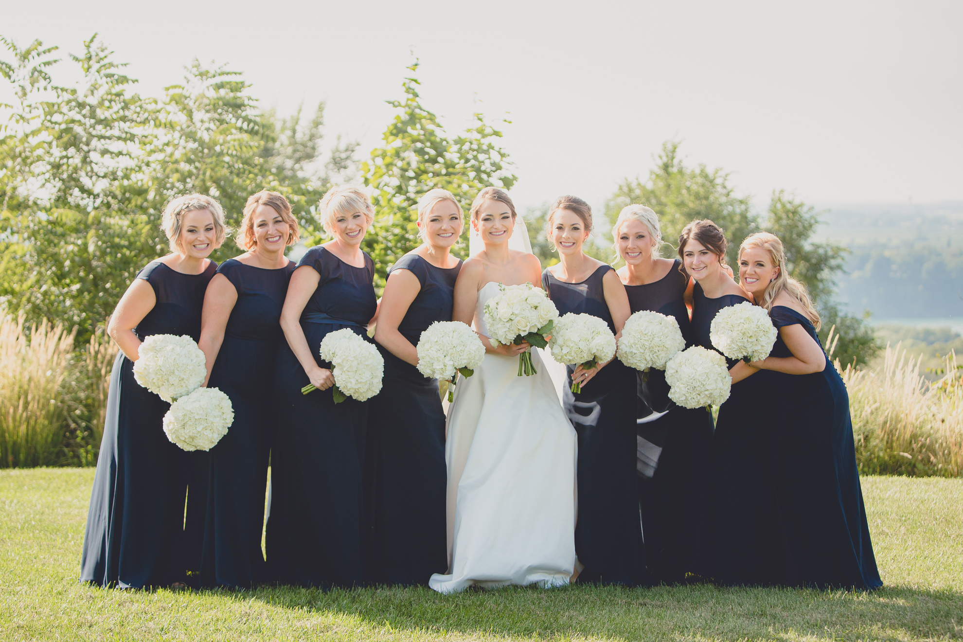 wedding party portrait of bridesmaids before wedding reception at Niagara Falls Country Club near Buffalo, NY