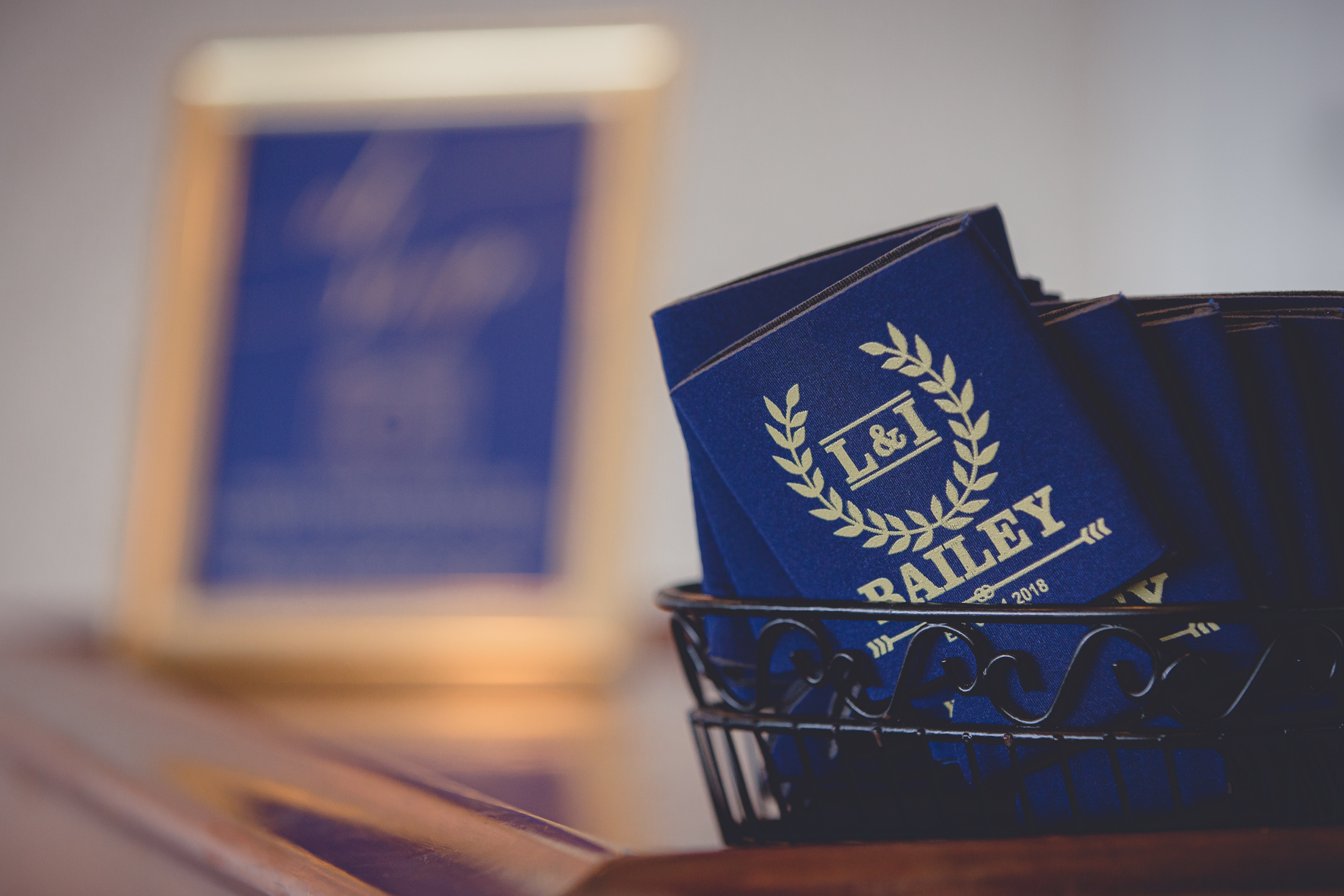 koozies at wedding reception at Niagara Falls Country Club in Lewiston, NY