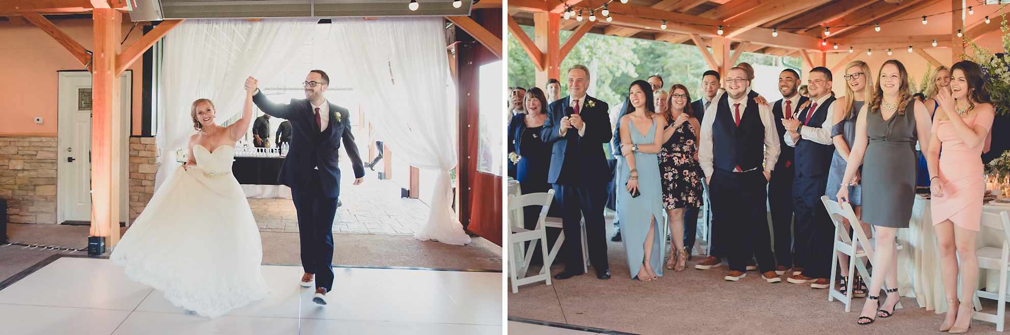 bride and groom are introduced to outdoor wedding reception at Spring Lake Winery venue near Buffalo in WNY
