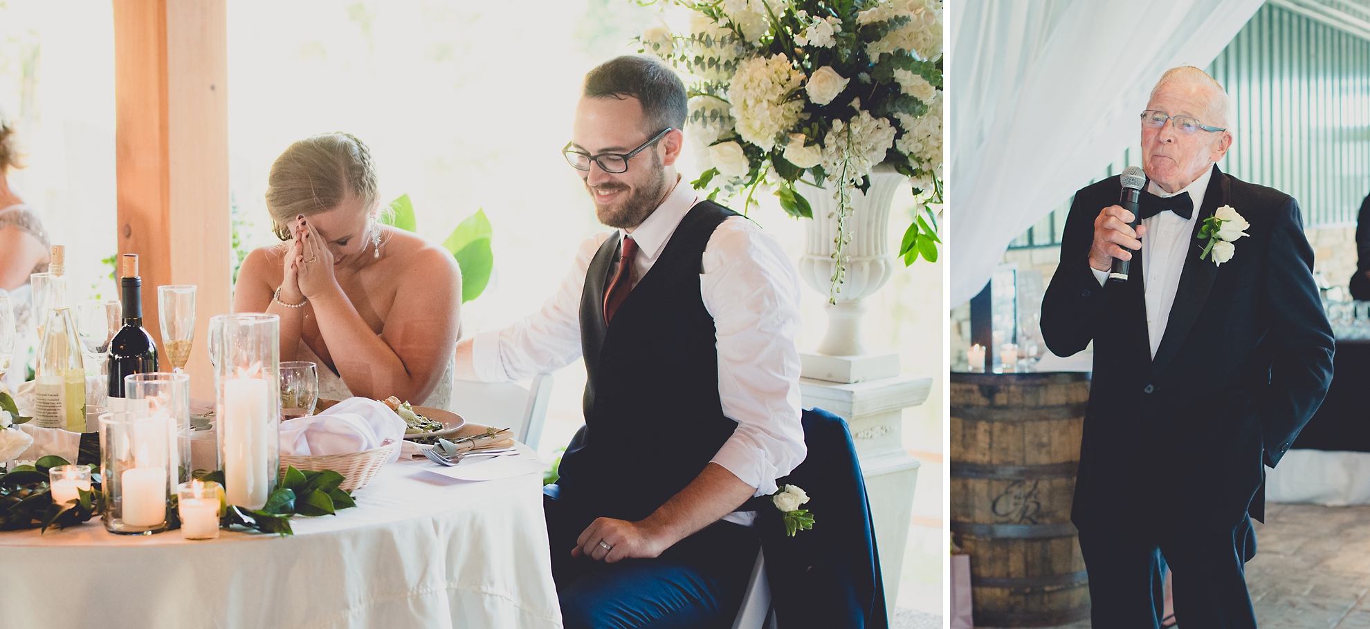 grandfather deliver speech during outdoor wedding reception at Spring Lake Winery venue near Buffalo in WNY