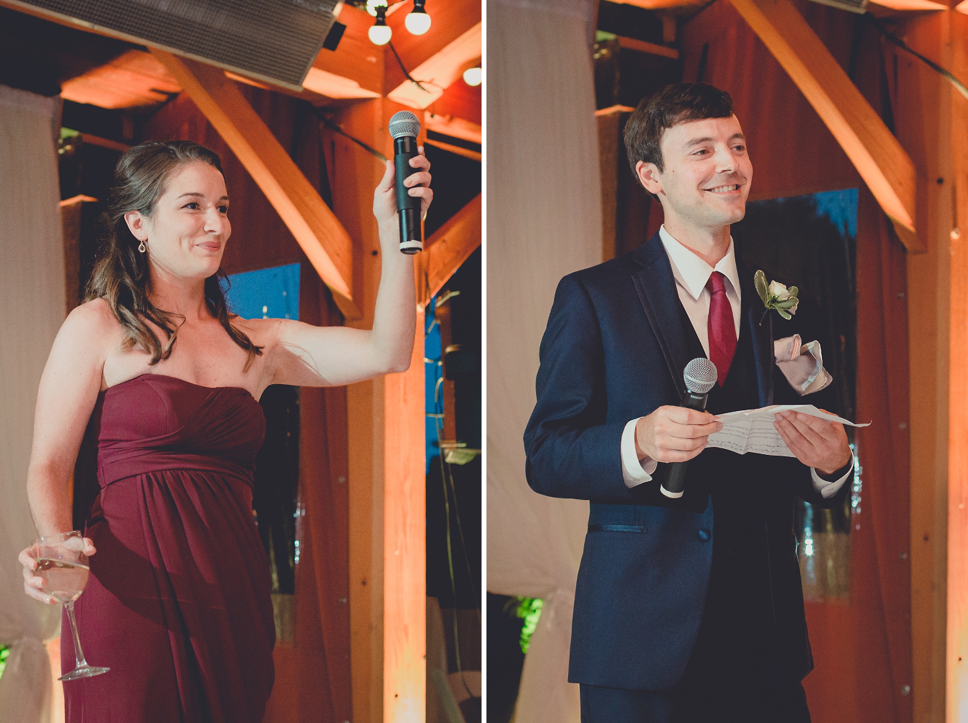 maid of honor and best man deliver speeches during outdoor wedding reception at Spring Lake Winery venue near Buffalo in WNY