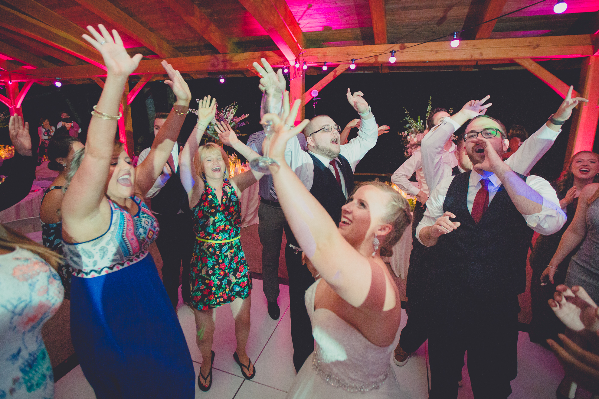guests dance during outdoor wedding reception at Spring Lake Winery venue near Buffalo in WNY