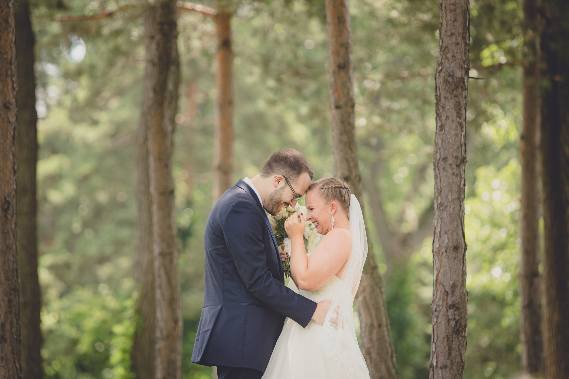 bride cries during first look or "reveal" at Spring Lake Winery in Niagara County before WNY wedding