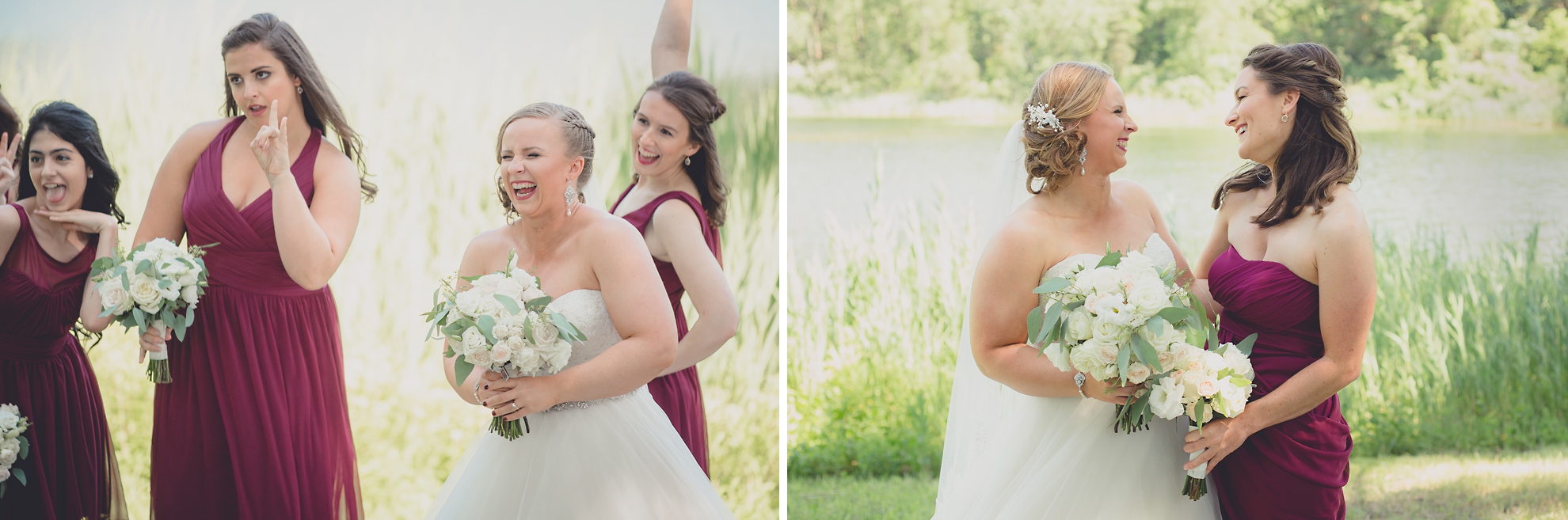 bride laughs with bridesmaids at Spring Lake Winery in Niagara County before WNY wedding