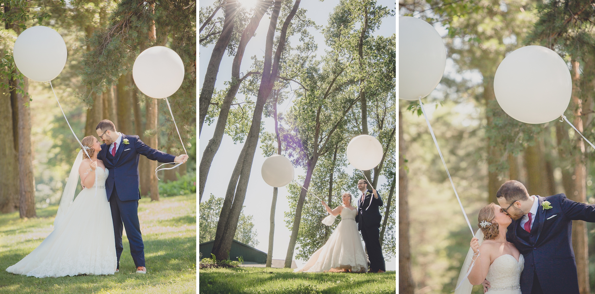 bride and groom pose for portraits with baloons at Spring Lake Winery in Niagara County before WNY wedding