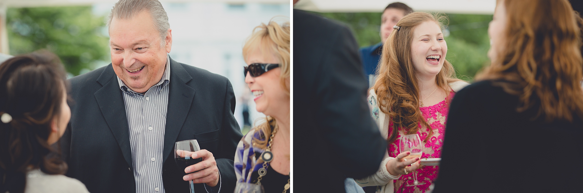 guests enjoy cocktail hour at reception at small wedding at Knox Farm near Buffalo, NY