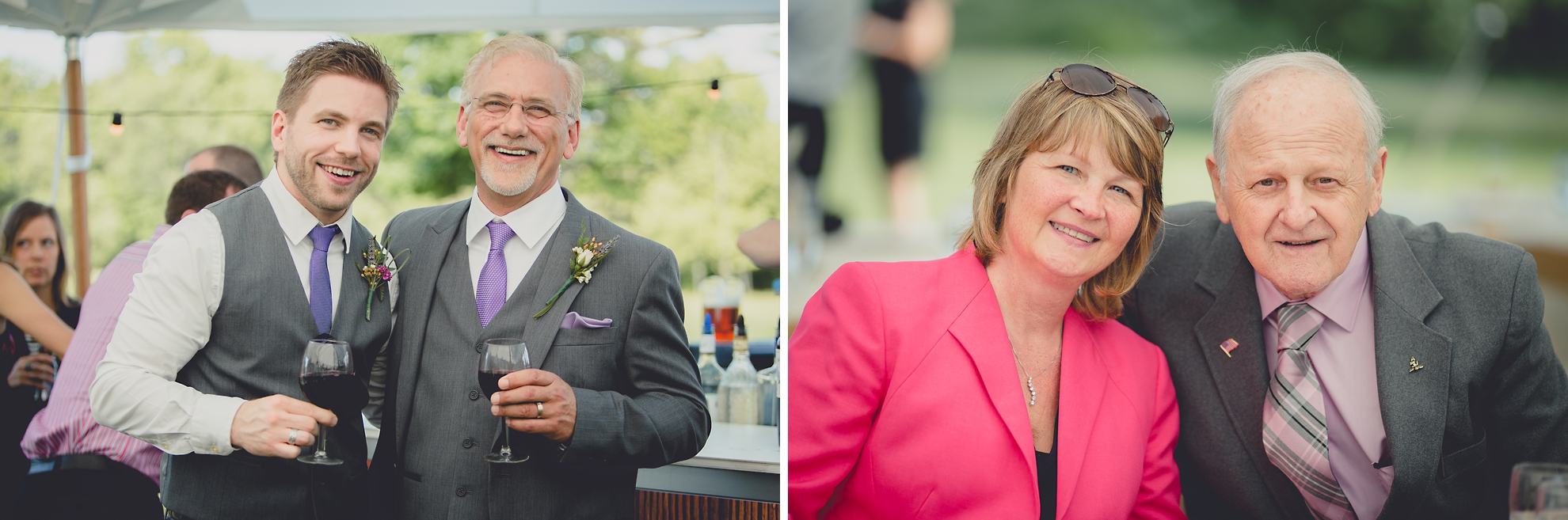 guests smile for the camera during cocktail hour at reception at small wedding at Knox Farm near Buffalo, NY