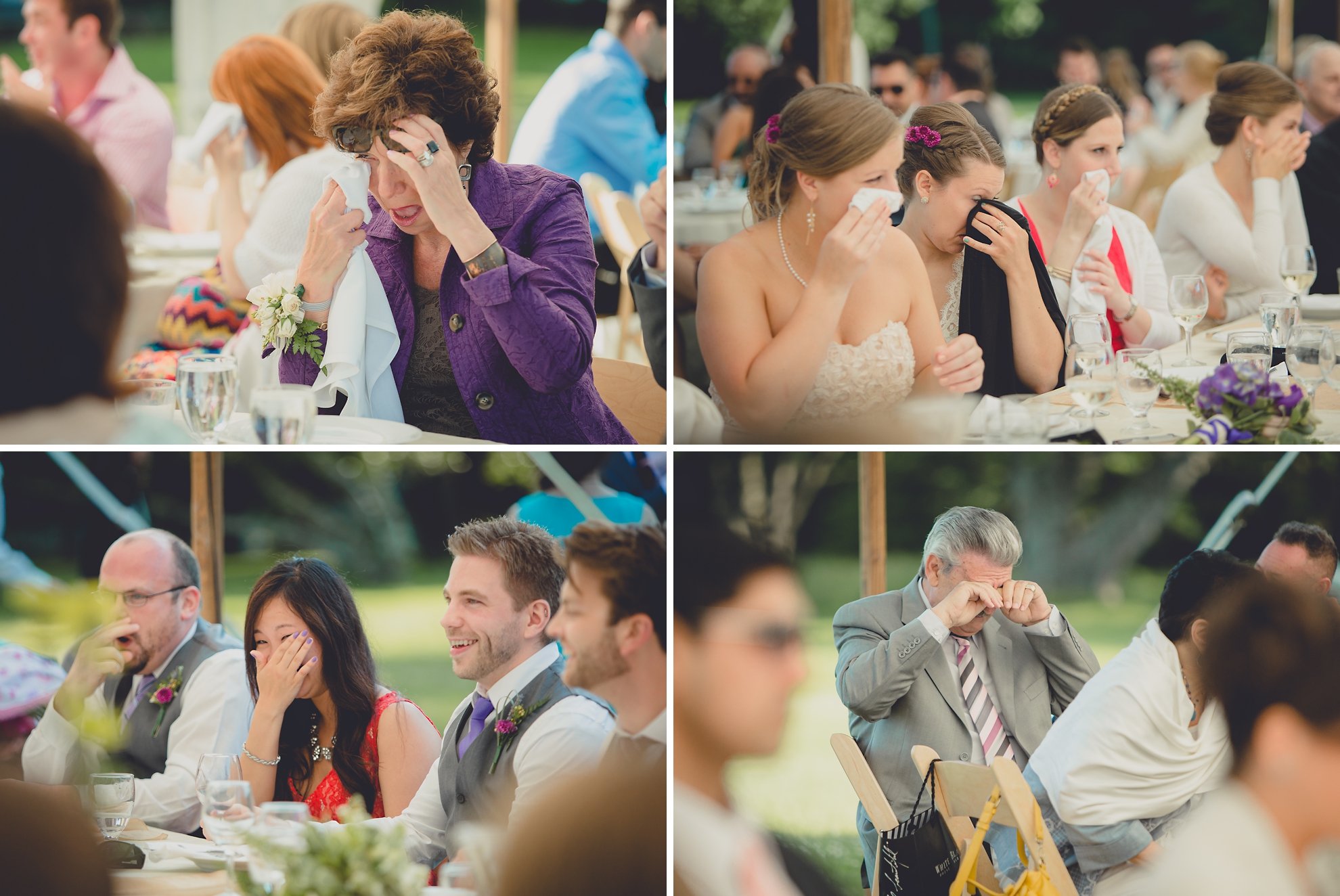 guests cry during speech under tent at reception at small wedding at Knox Farm near Buffalo, NY