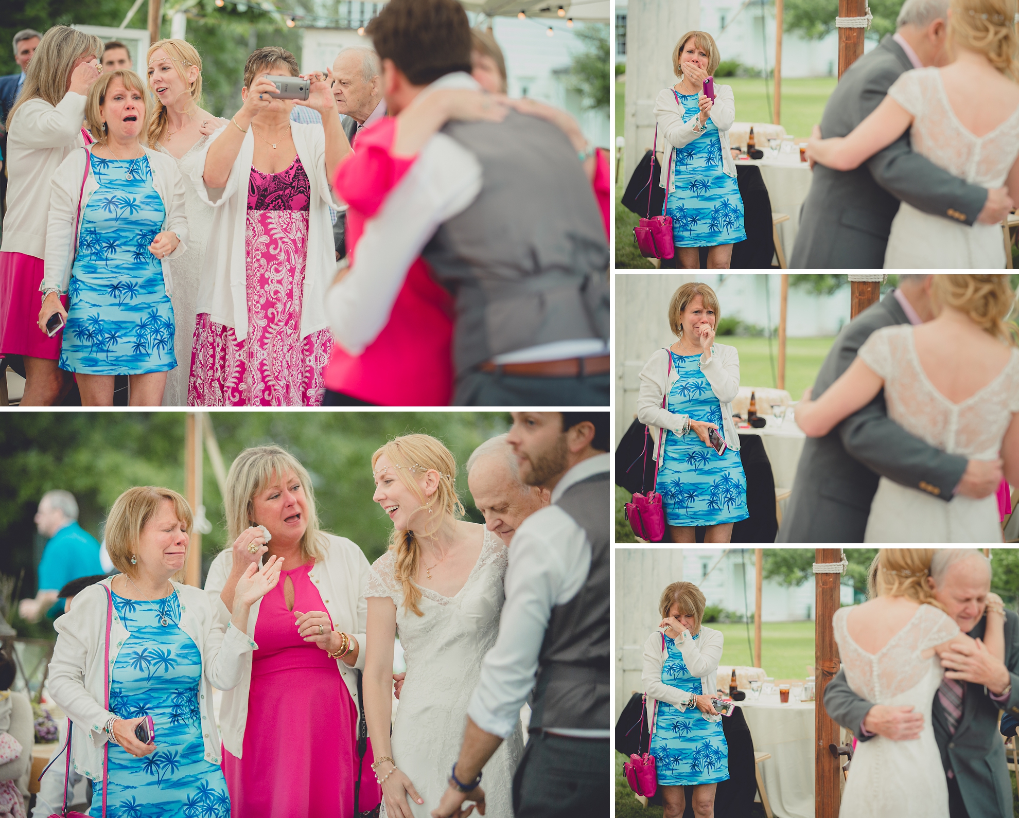 aunt cries during dance with bride and grandfather during tented reception at small wedding at Knox Farm near Buffalo, NY