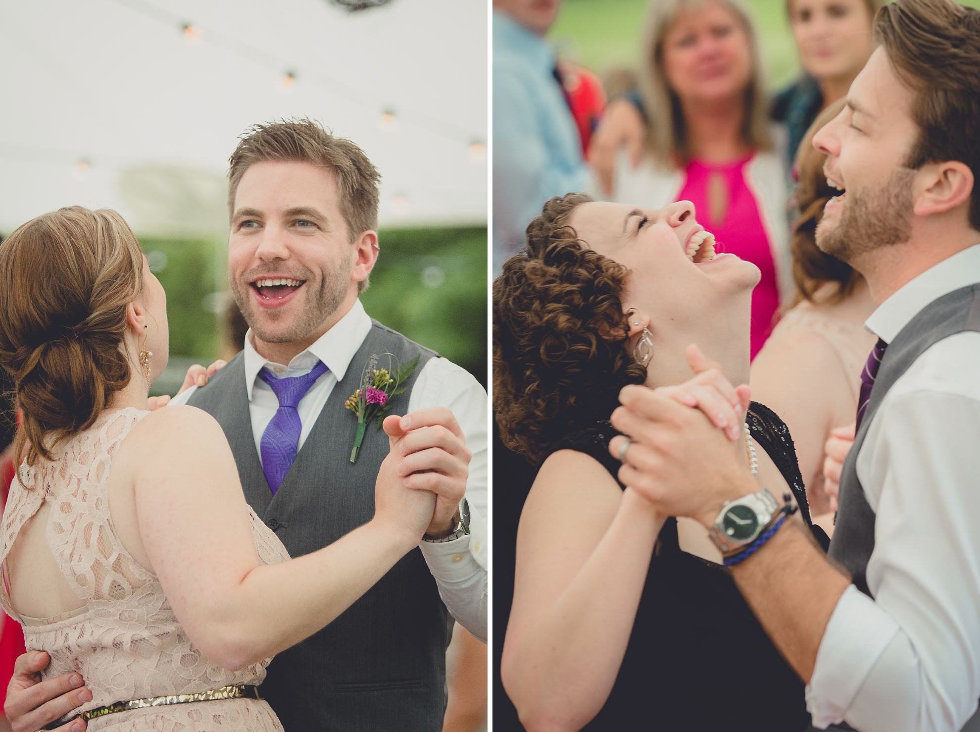 guests dance during tented reception at small wedding at Knox Farm near Buffalo, NY