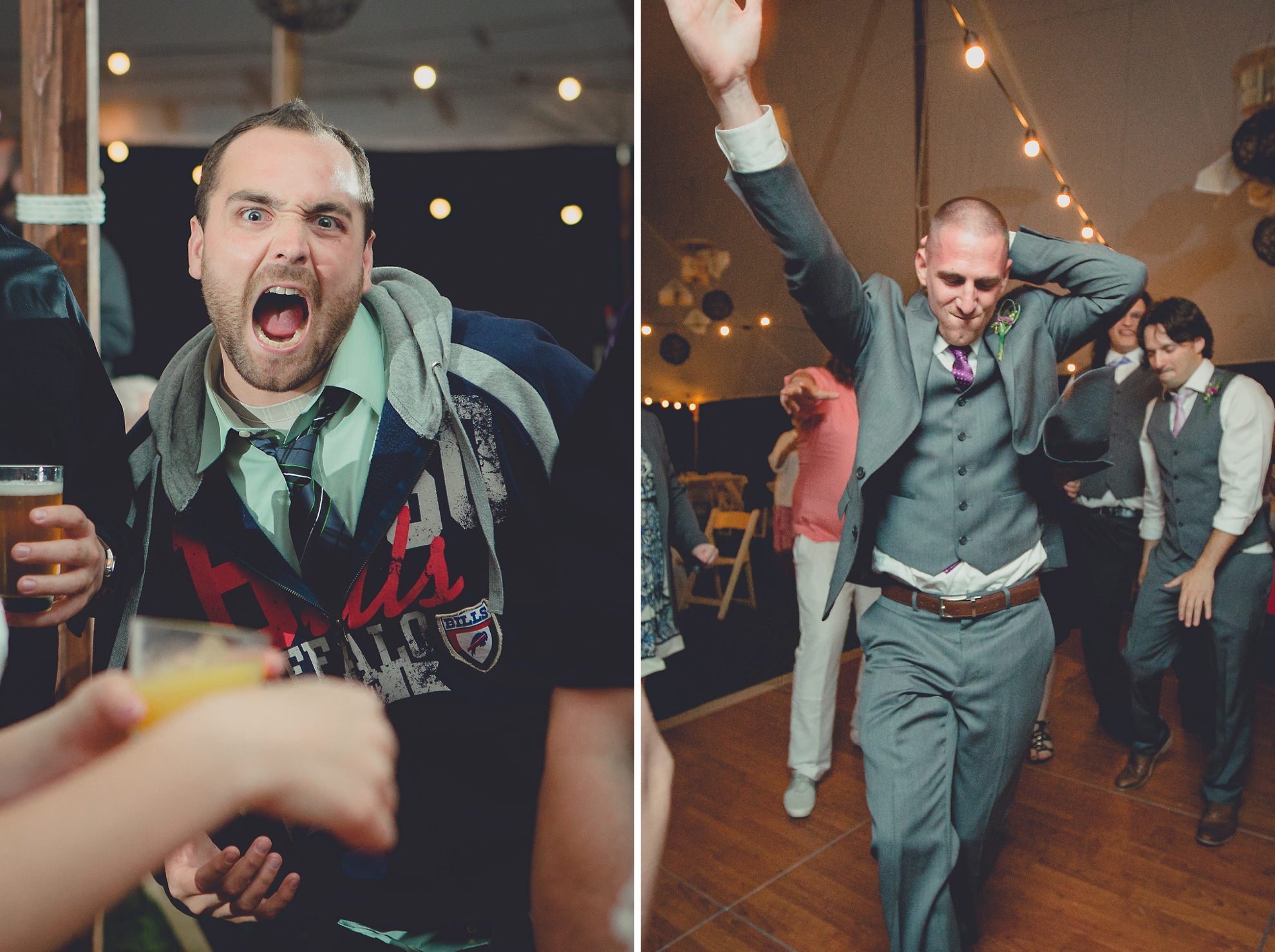 guests dance during tented reception at small wedding venue Knox Farm near Buffalo, NY