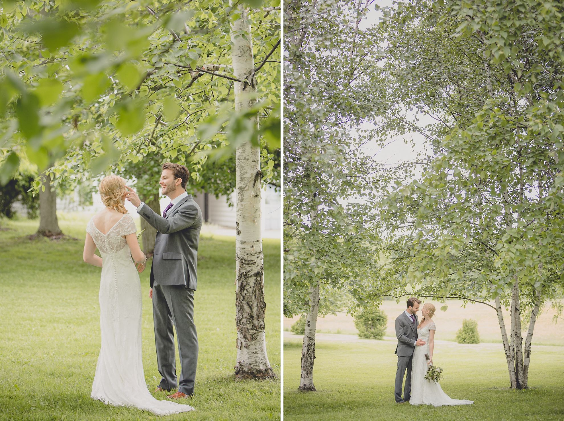 bride and groom see each other for the first time during their first look, aka reveal at their small wedding at Knox Farm near Buffalo, NY