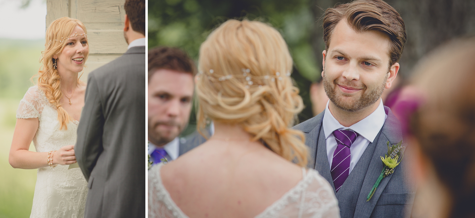 bride reads vows to groom during ceremony at small wedding at Knox Farm near Buffalo, NY