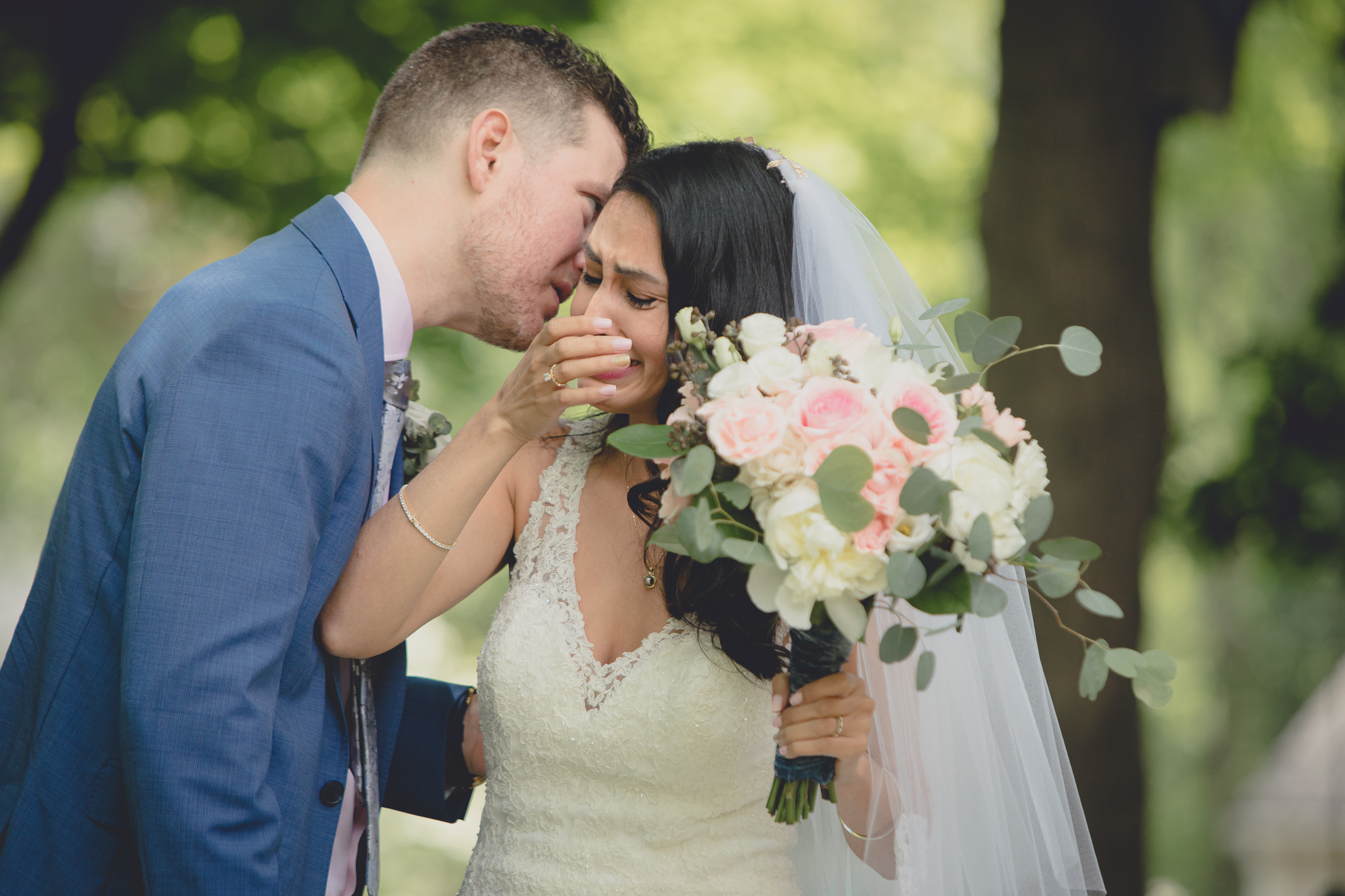 bride cries after small backyard micro wedding in Buffalo, NY