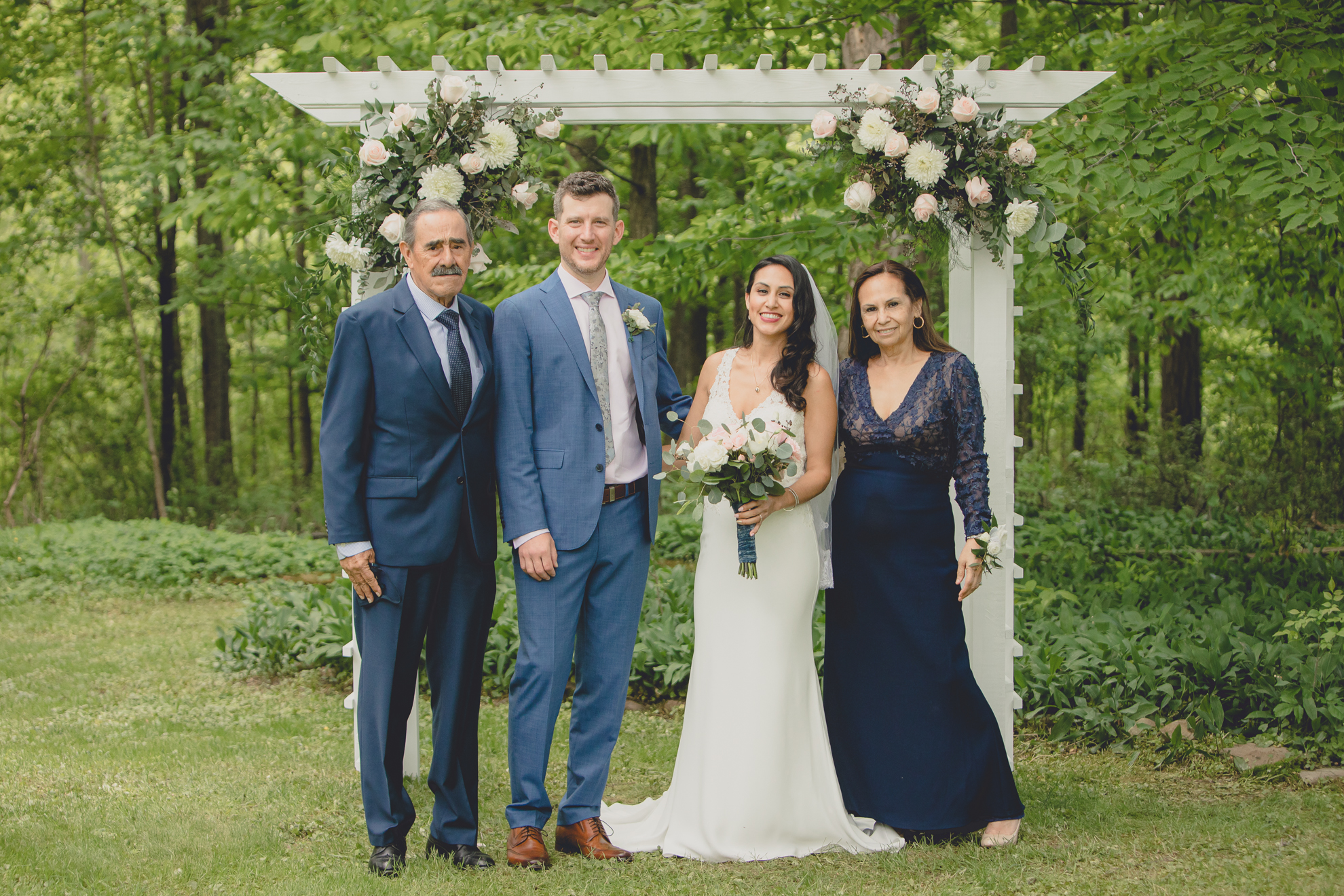 family portrait after small backyard micro wedding in Buffalo, NY