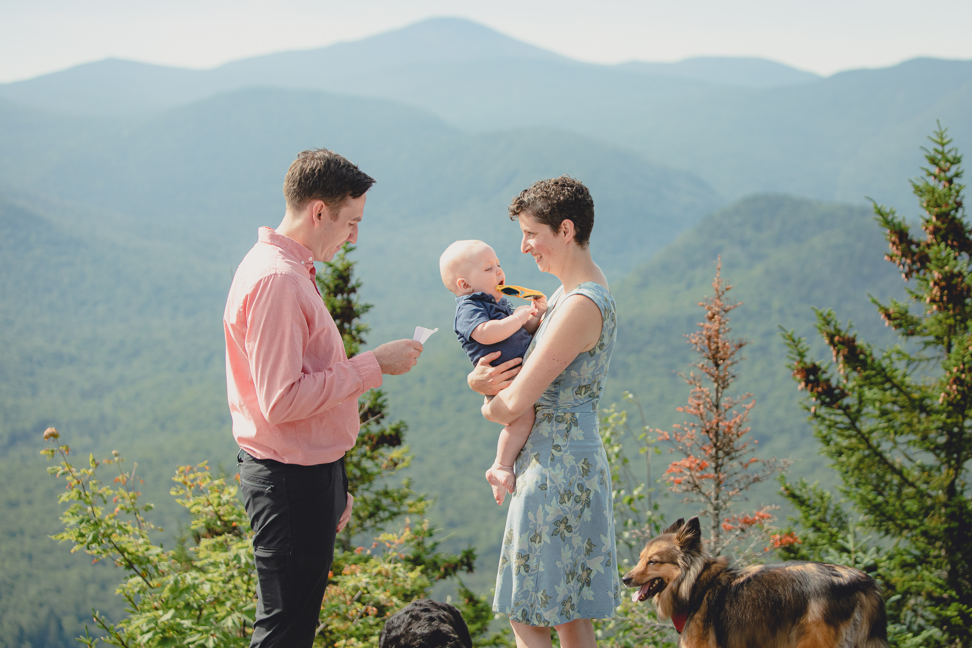 wedding vow renewal on summit of Mount Jo during photojournalistic family photography session in the Adirondack High Peaks Region of NY