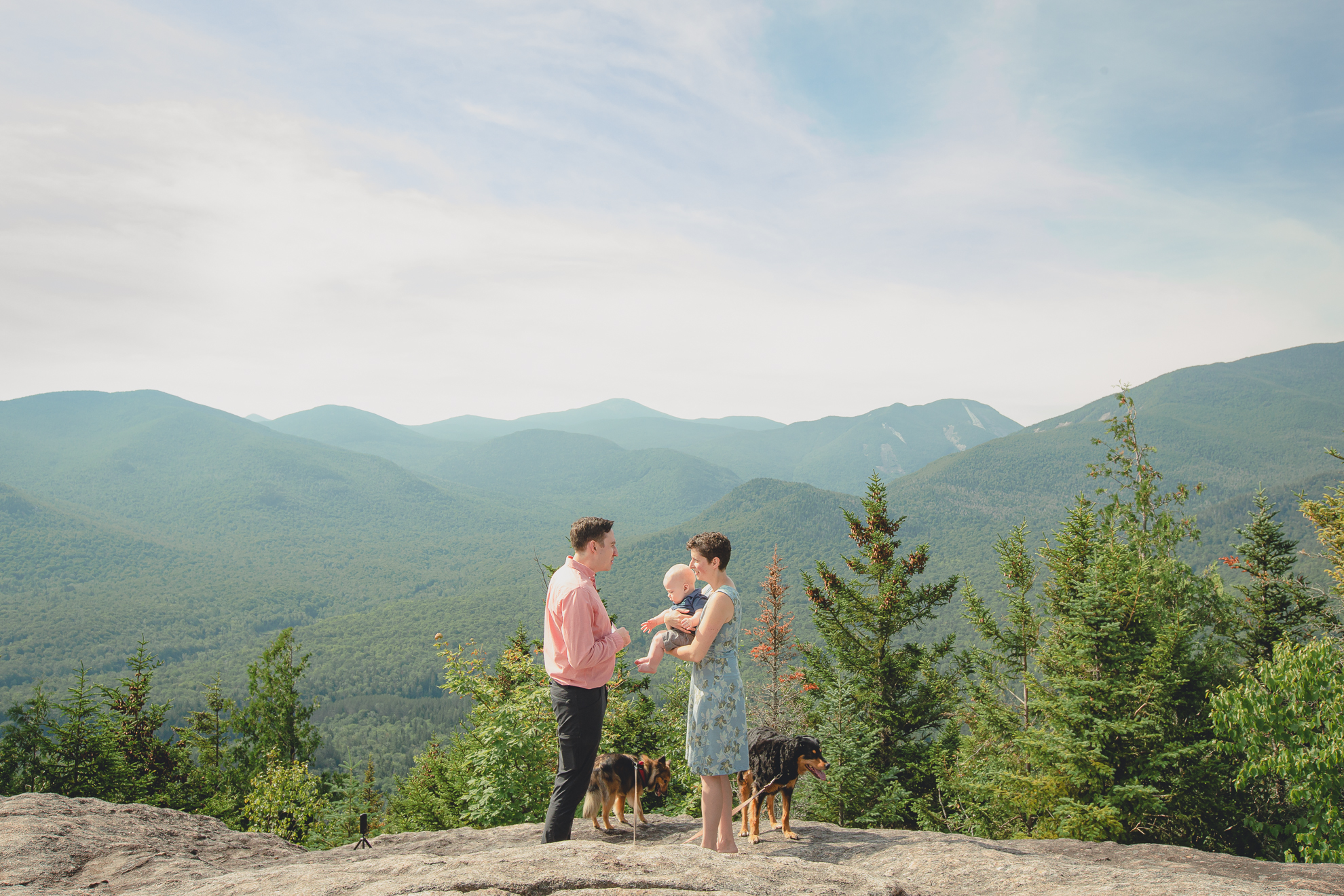 wedding vow renewal ceremony on summit of Mount Jo during photojournalistic family photography session in the Adirondack High Peaks Region of NY