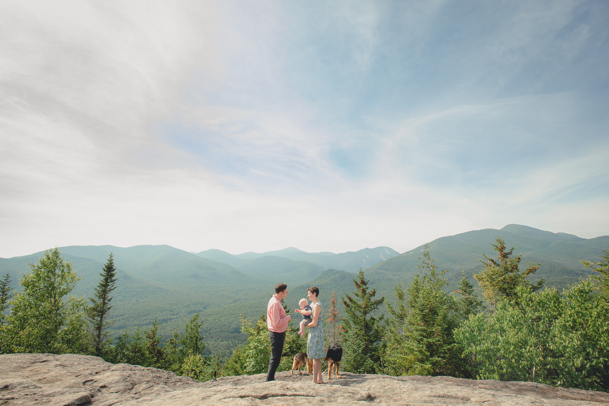 wedding vow renewal ceremony on summit of Mount Jo during photojournalistic family photography session in the Adirondack High Peaks Region of NY