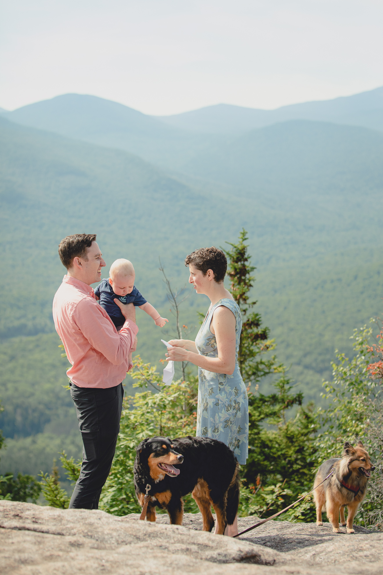 wedding vow renewal ceremony on summit of Mount Jo during photojournalistic family photography session in the Adirondack High Peaks Region of NY