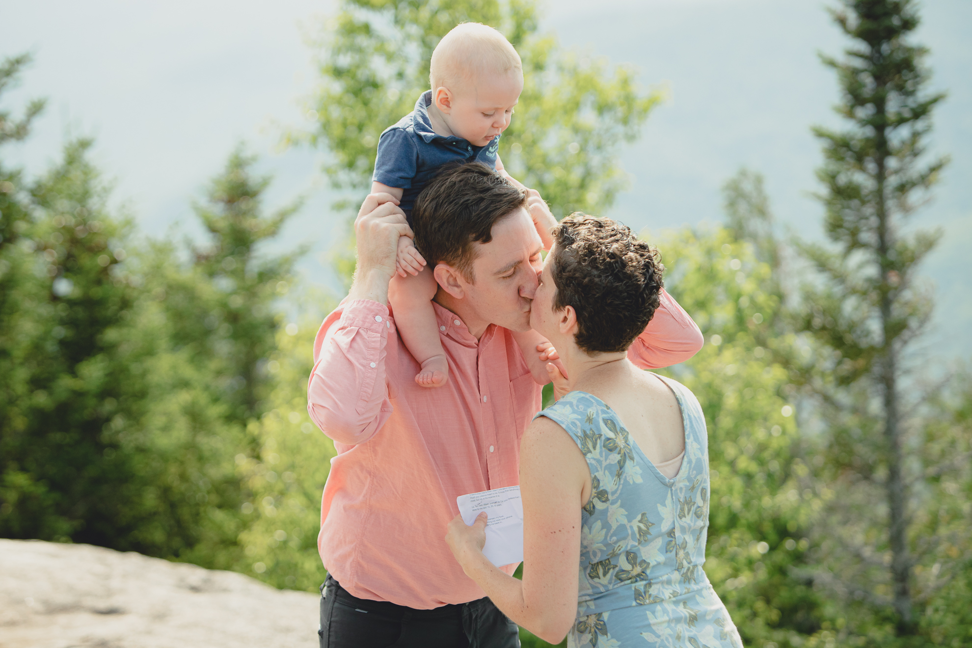 wedding vow renewal ceremony on summit of Mount Jo during photojournalistic family photography session in the Adirondack High Peaks Region of NY
