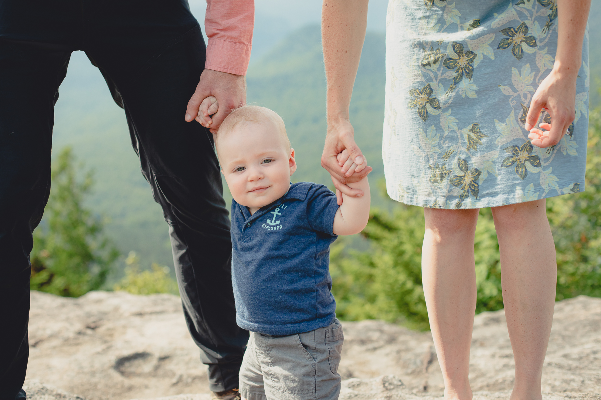 family portrait on summit of Mount Jo during photojournalistic family photography session in the Adirondack High Peaks Region of NY