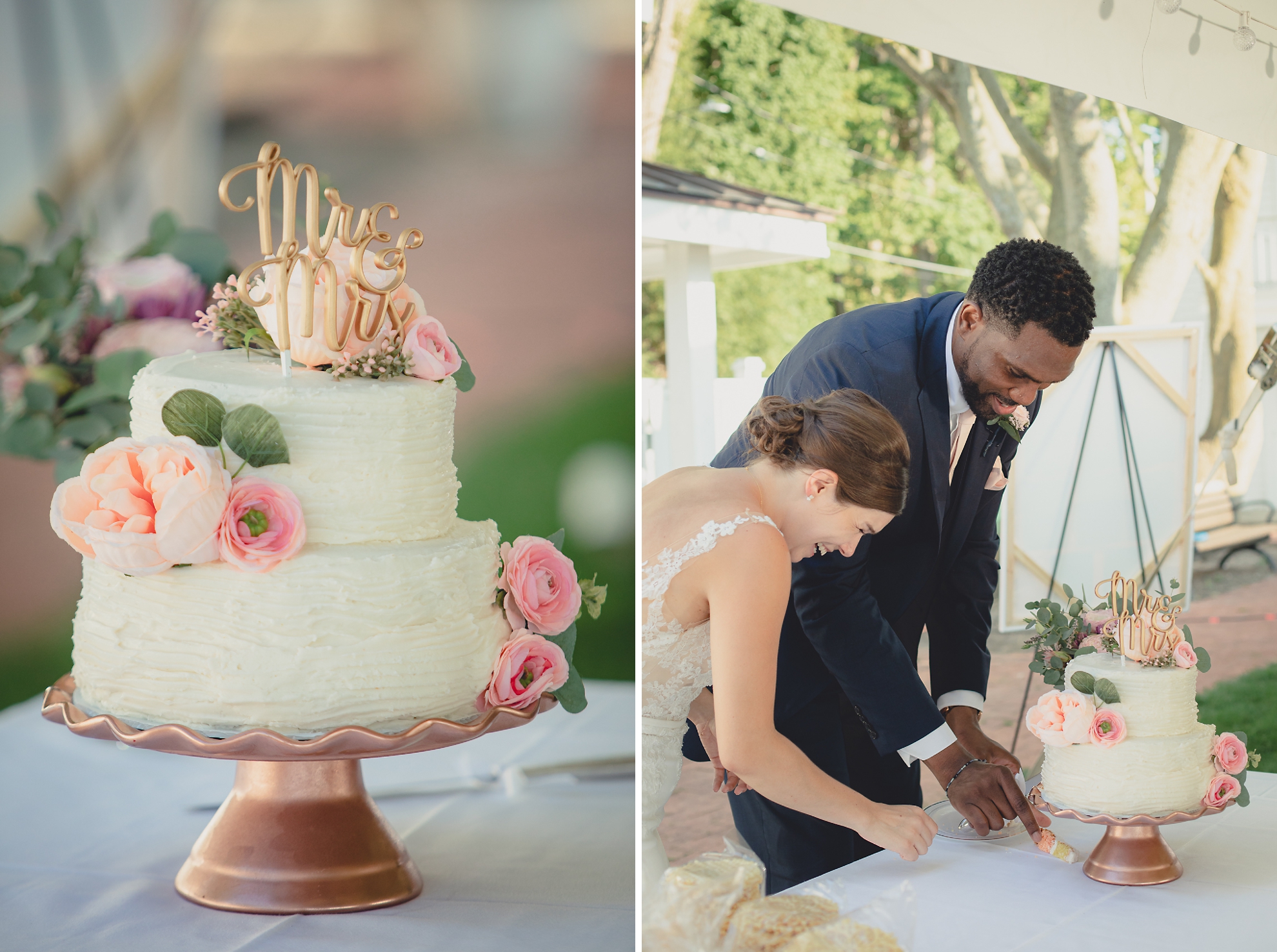 bride and groom cut cake at Youngstown Yacht Club during WNY micro wedding