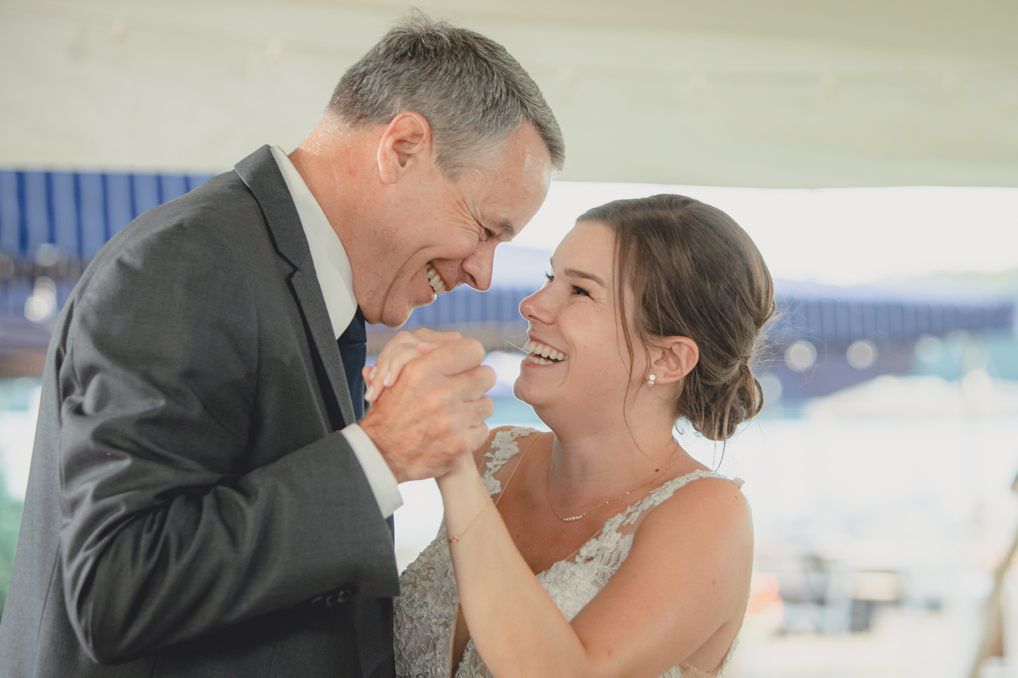 father and bride dance at Youngstown Yacht Club during WNY micro wedding