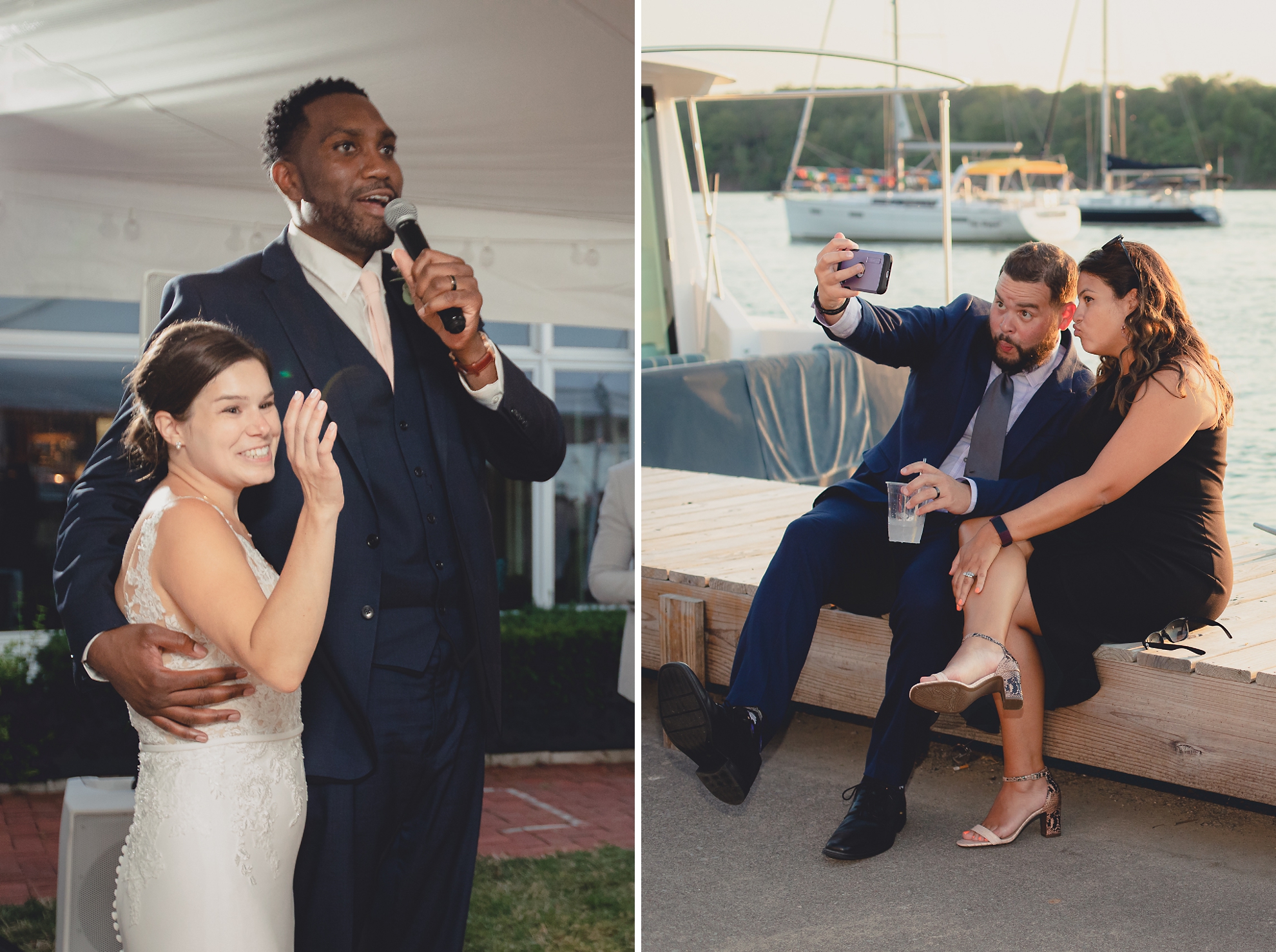 bride and groom deliver speech at Youngstown Yacht Club during WNY micro wedding