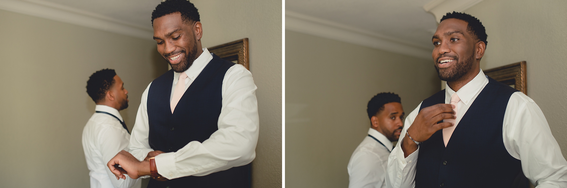 groom prepares for wedding ceremony at Niagara Crossing Hotel and Spa in Lewiston, NY before micro wedding in WNY