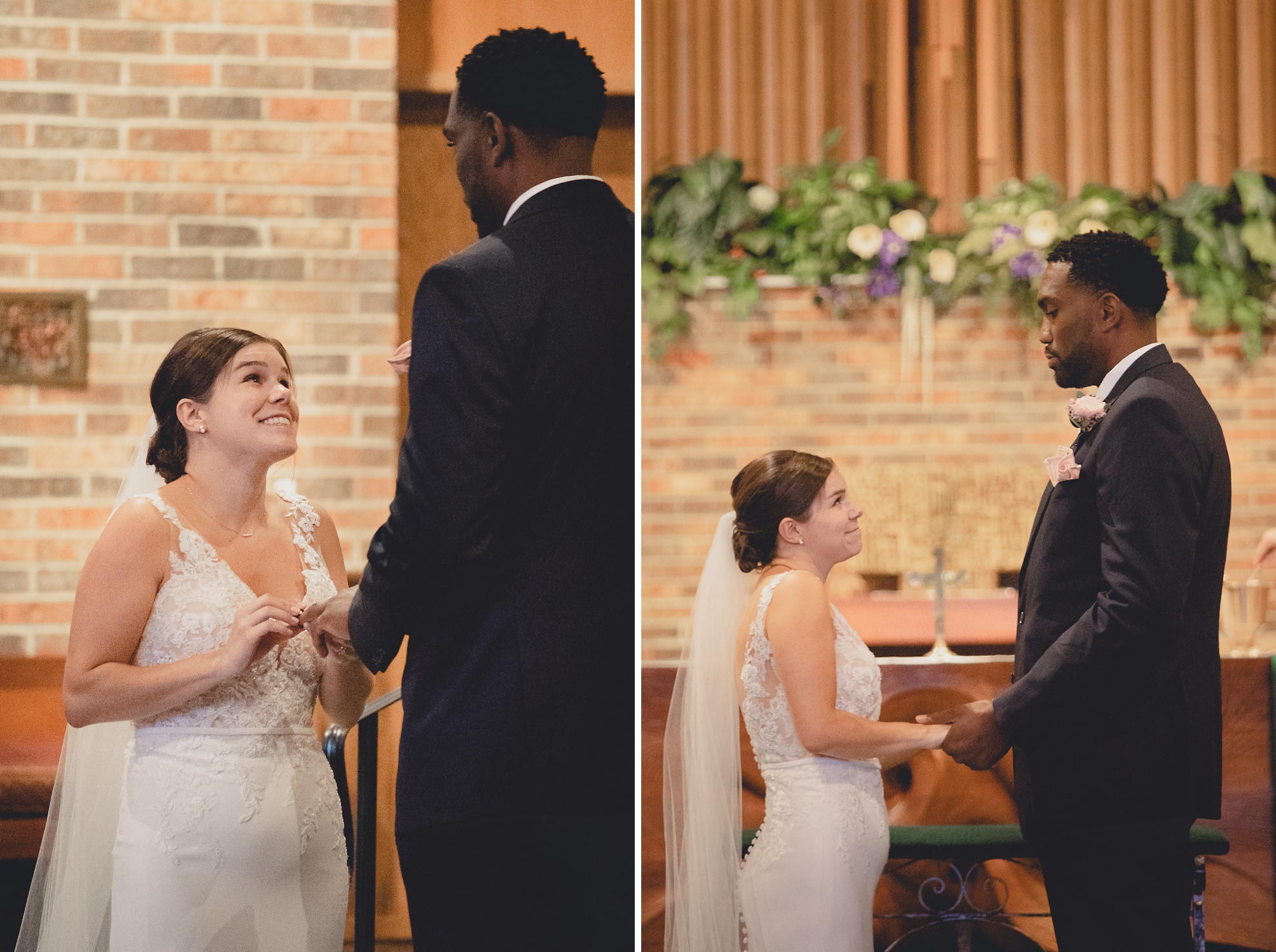bride and groom say vows during micro wedding ceremony at St. Peter's Church in Lewiston, NY