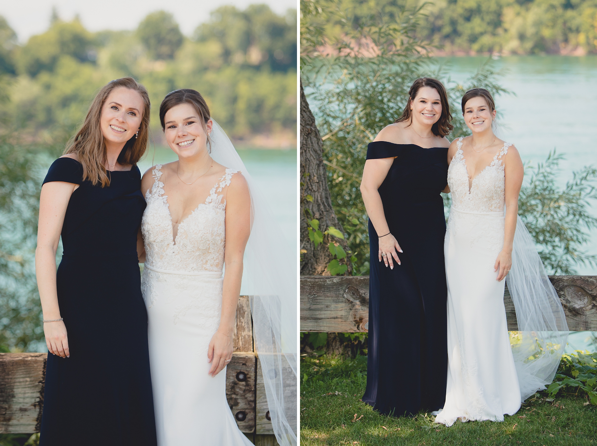 bride, groom families and wedding party smile for photographer during wedding portraits at Lewiston Landing during WNY micro wedding