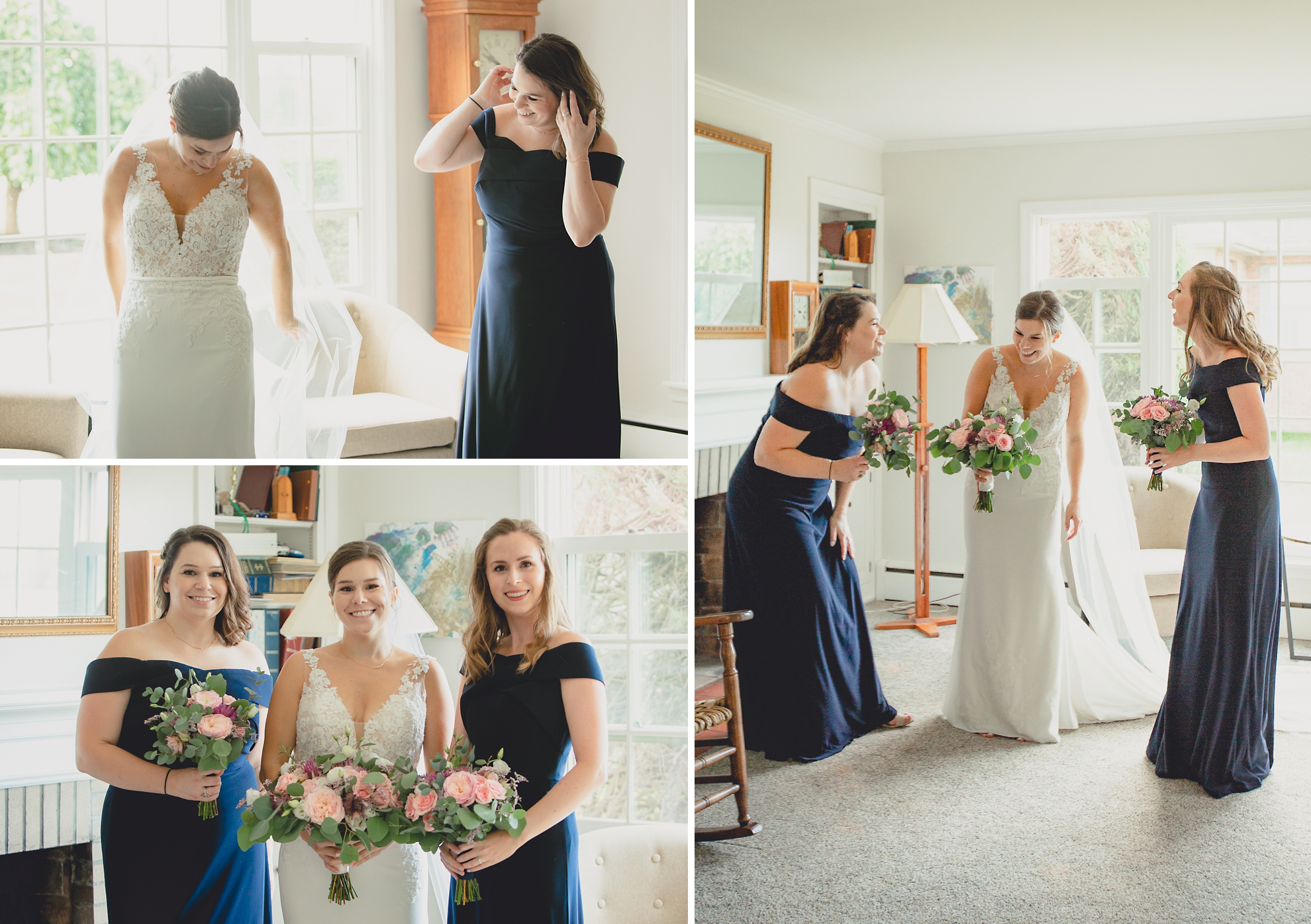 bridesmaids laugh together and pose for photographer before micro wedding in WNY