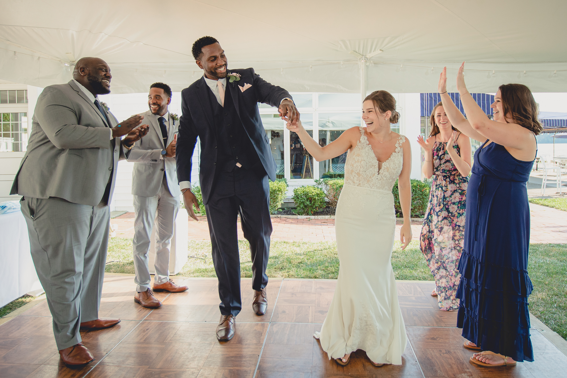bride and groom are introduced at Youngstown Yacht Club during WNY micro wedding
