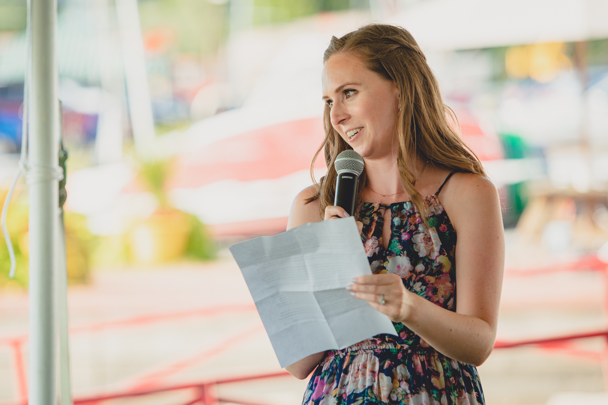 matron of honor delivers speech at Youngstown Yacht Club during WNY micro wedding