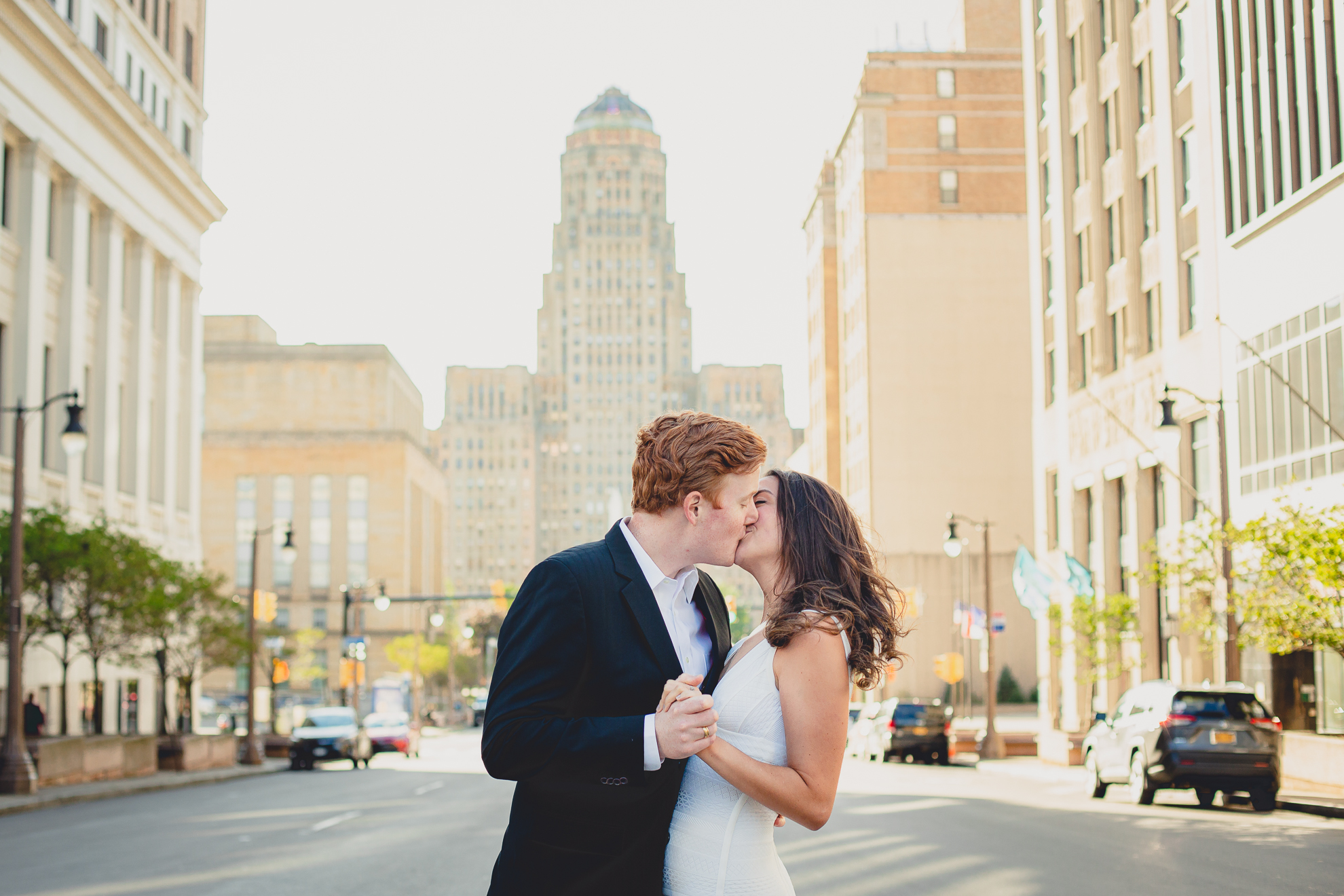Courtney Woods and John Stevens wedding engagement portrait photography at City Hall in Buffalo, NY