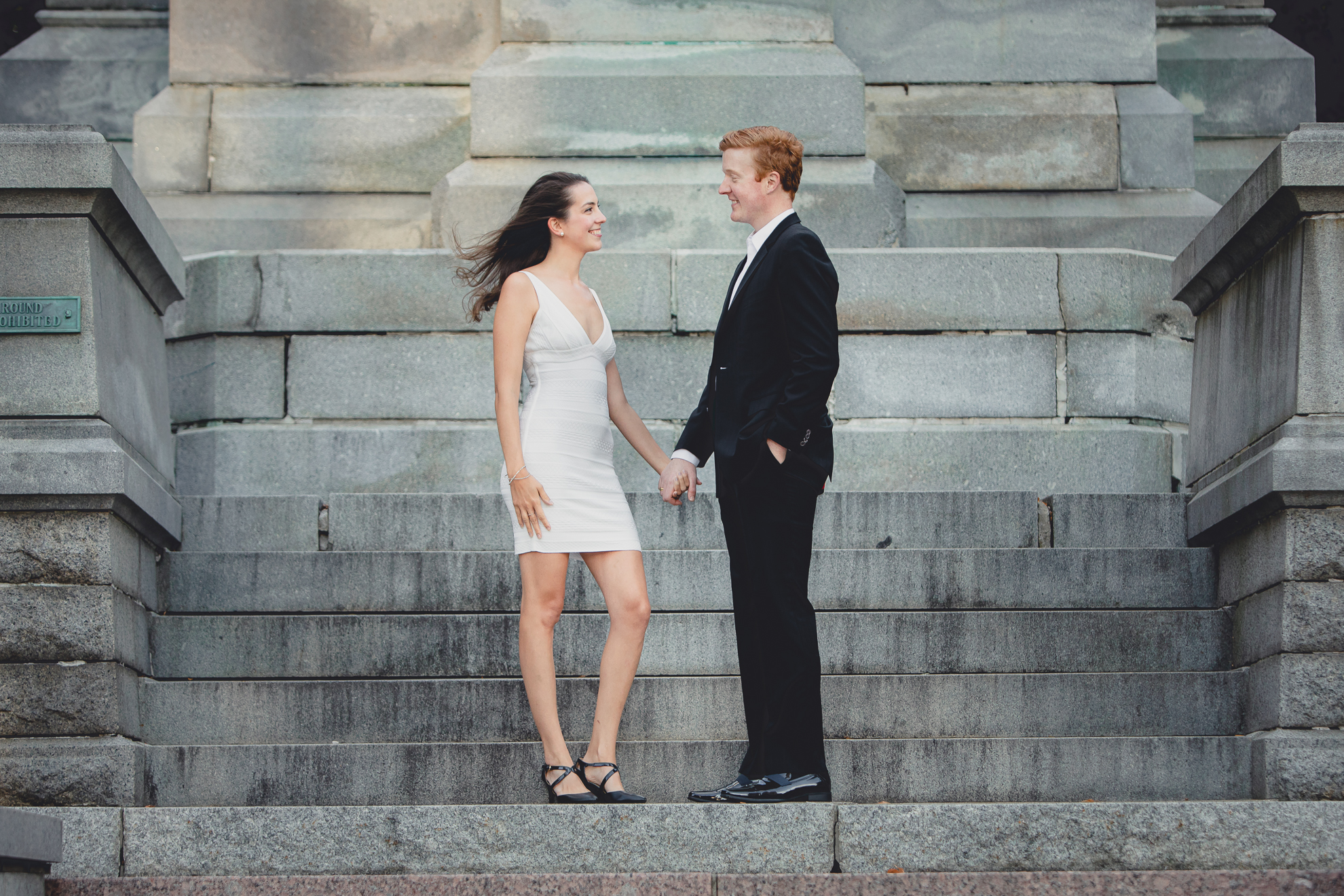 Courtney Woods and John Stevens wedding engagement portrait photography at Lafayette Square in Buffalo, NY