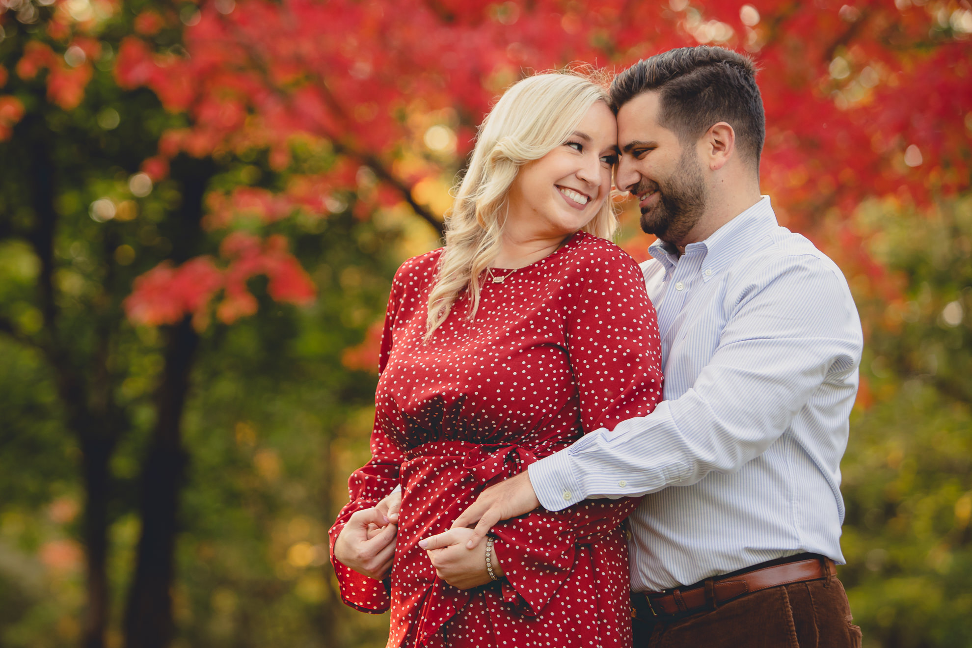 wedding engagement photography with fall foliage in Delaware Park in Buffalo, NY